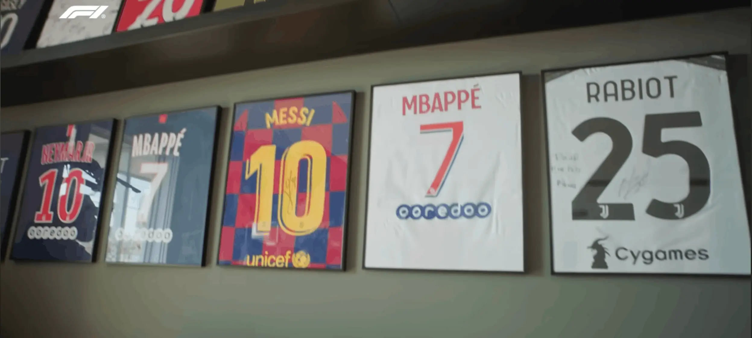 Gasly has a number of framed and signed football shirts in his house (Image: F1TV)