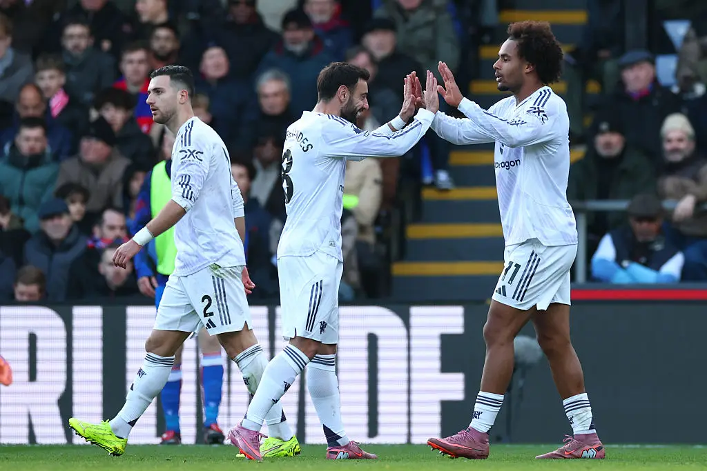 Zirkzee (right) scored in United's 2-1 win over Crystal Palace (Image: Getty)