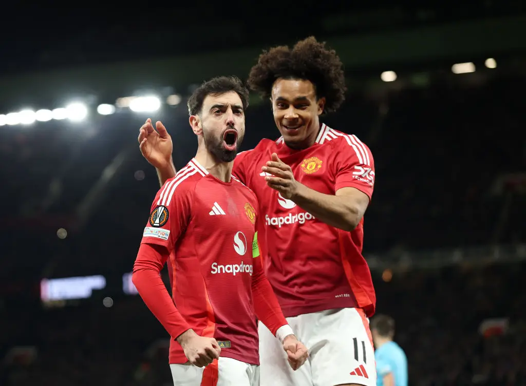 Joshua Zirkzee was applauded by fans in Old Trafford after his performance in the Europa League match against Real Sociedad. (Image: Getty)