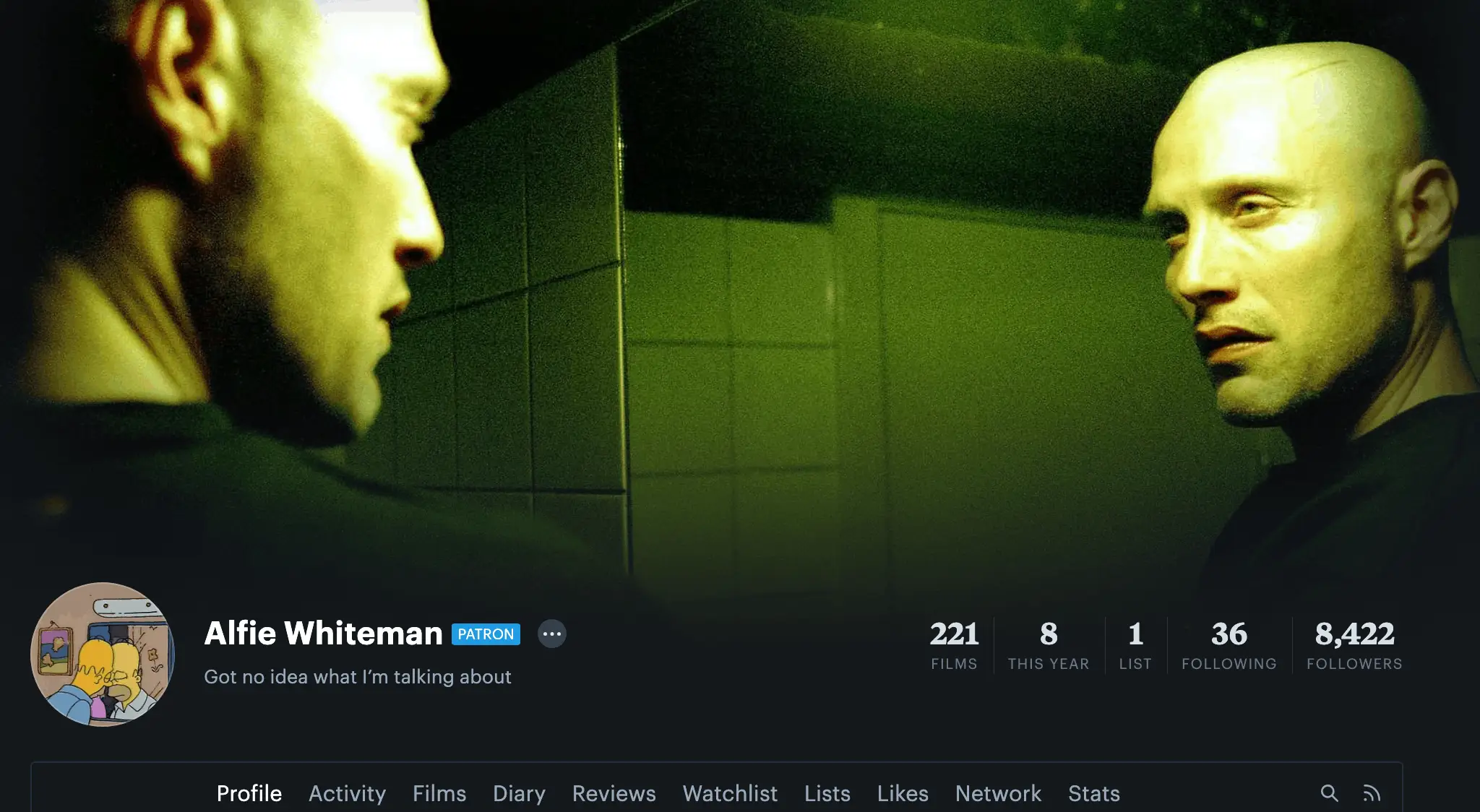 Whiteman has over 8,000 followers on film review website Letterboxd