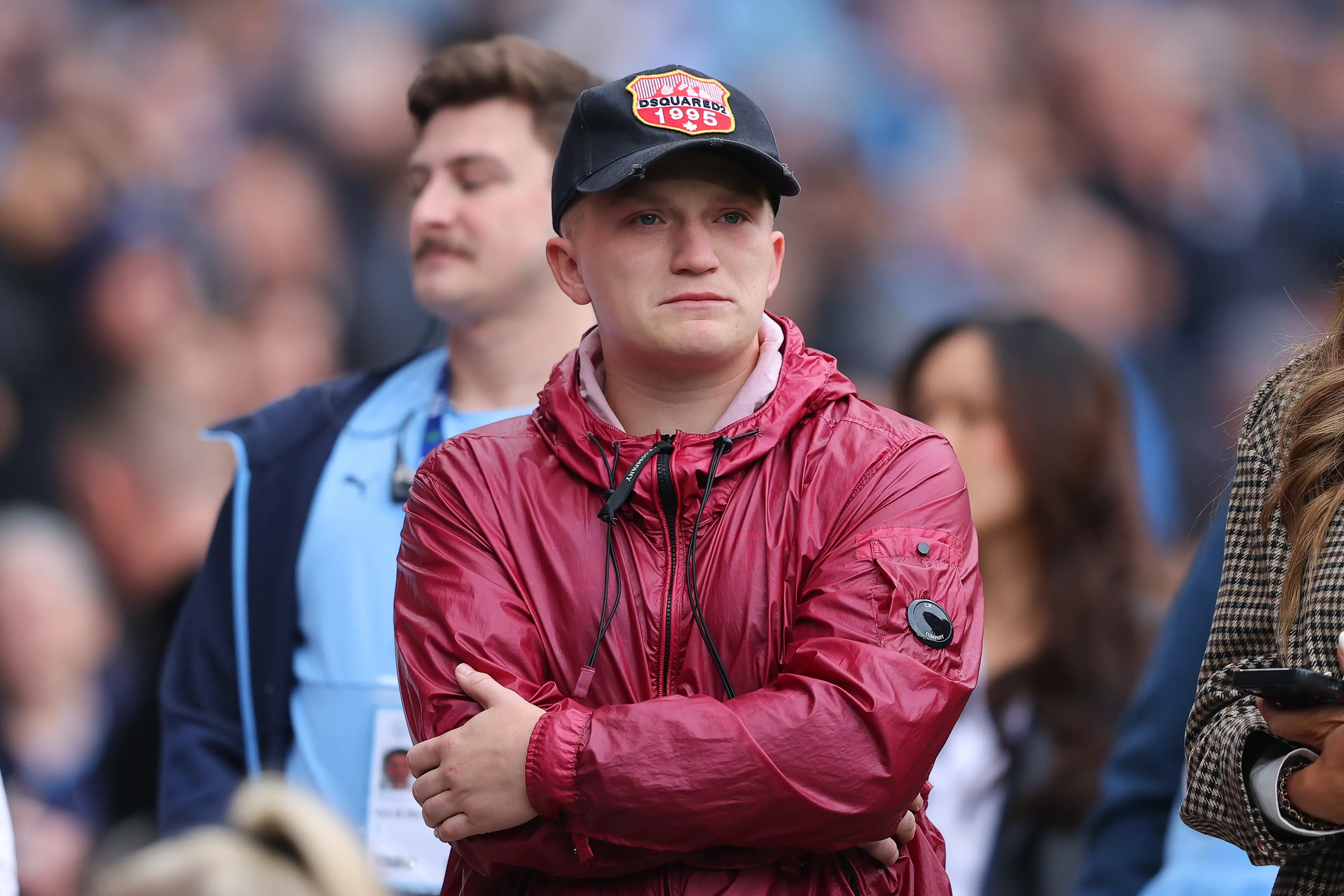 Campbell Hatton cuts an emotional figure after seeing a Ricky Hatton tribute at a Manchester City game. Image: Getty 