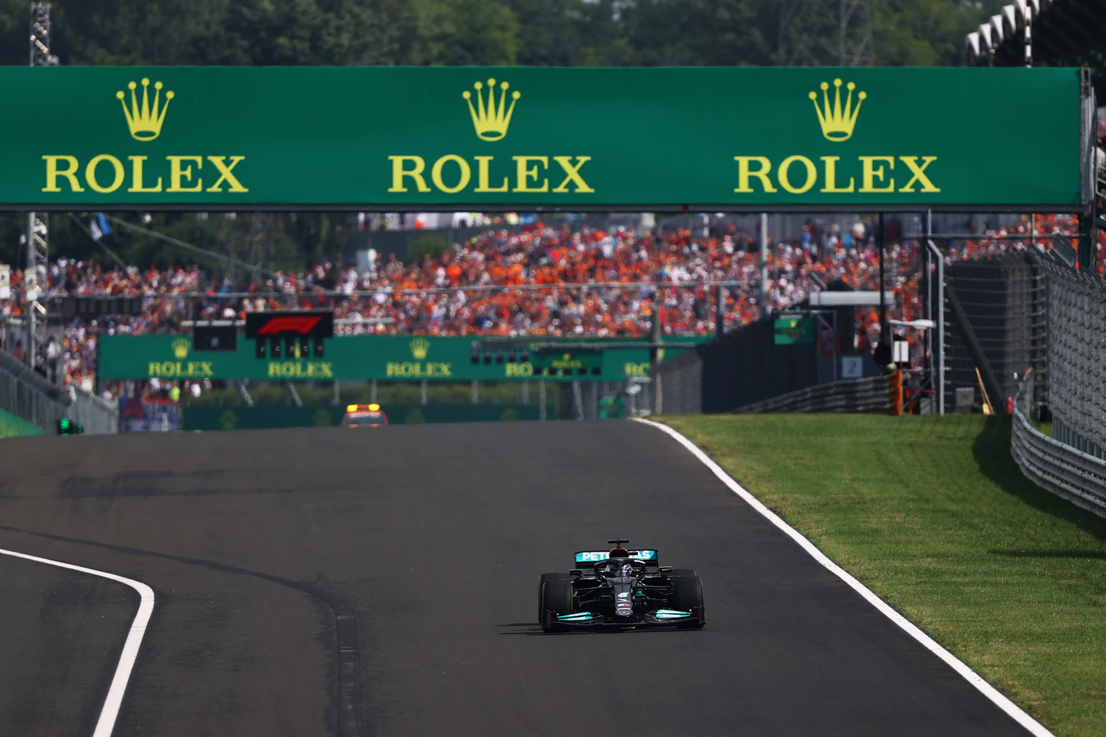 Lewis Hamilton alone on the starting grid for the 2021 Hungarian Grand Prix (credit: getty)