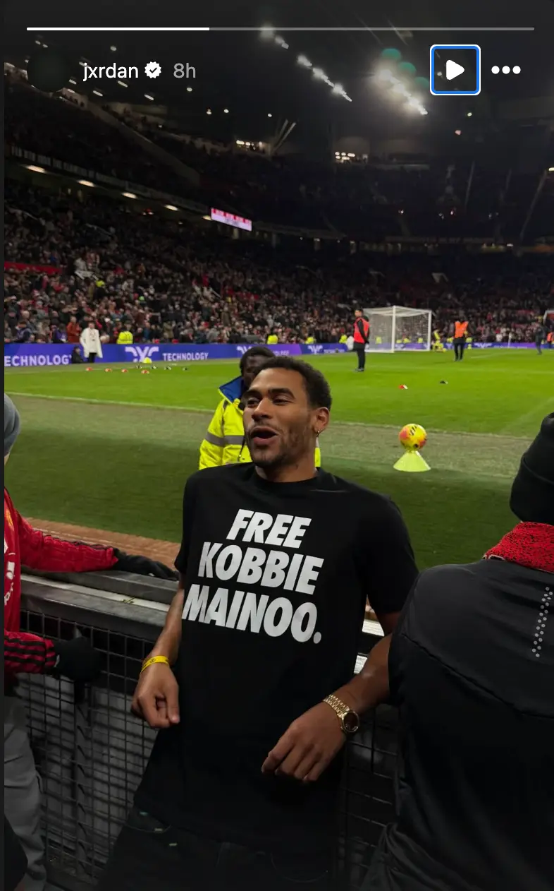 Kobbie Mainoo's brother Jordan posted this picture on his Instagram story after Monday's full-time whistle. Image credit: jxrdan