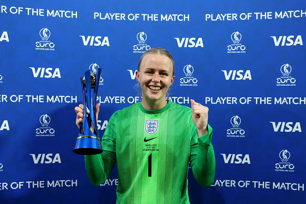 Hannah Hampton was named the Player Of The Match award after England's win in the  UEFA Women's EURO 2025 Final. (Image: Florencia Tan Jun - UEFA/UEFA via Getty Images)