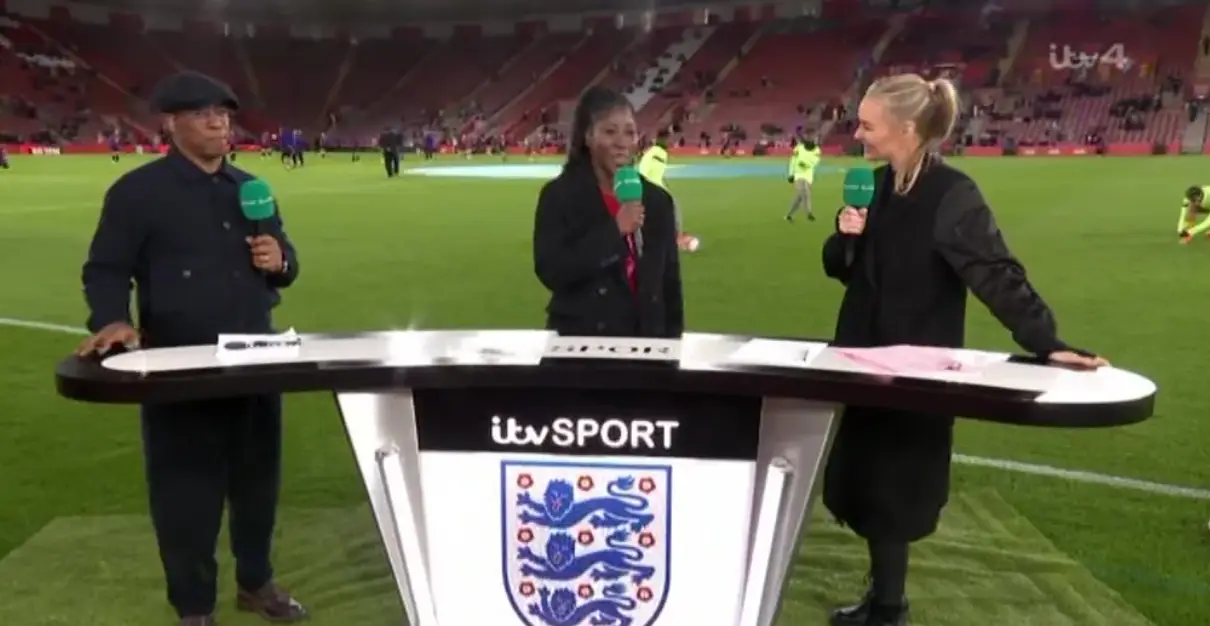 Woods was presenting alongside Ian Wright and Anita Asante before the incident occurred (Image: ITV)