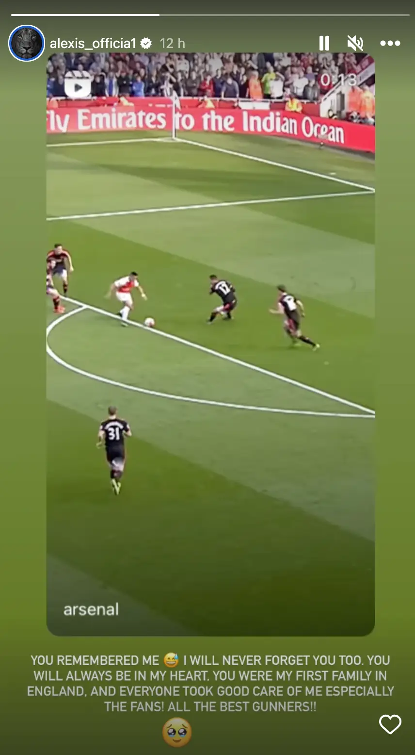 Sanchez sent a message of support to Arsenal on Instagram (Image: Instagram/alexis_officia1)