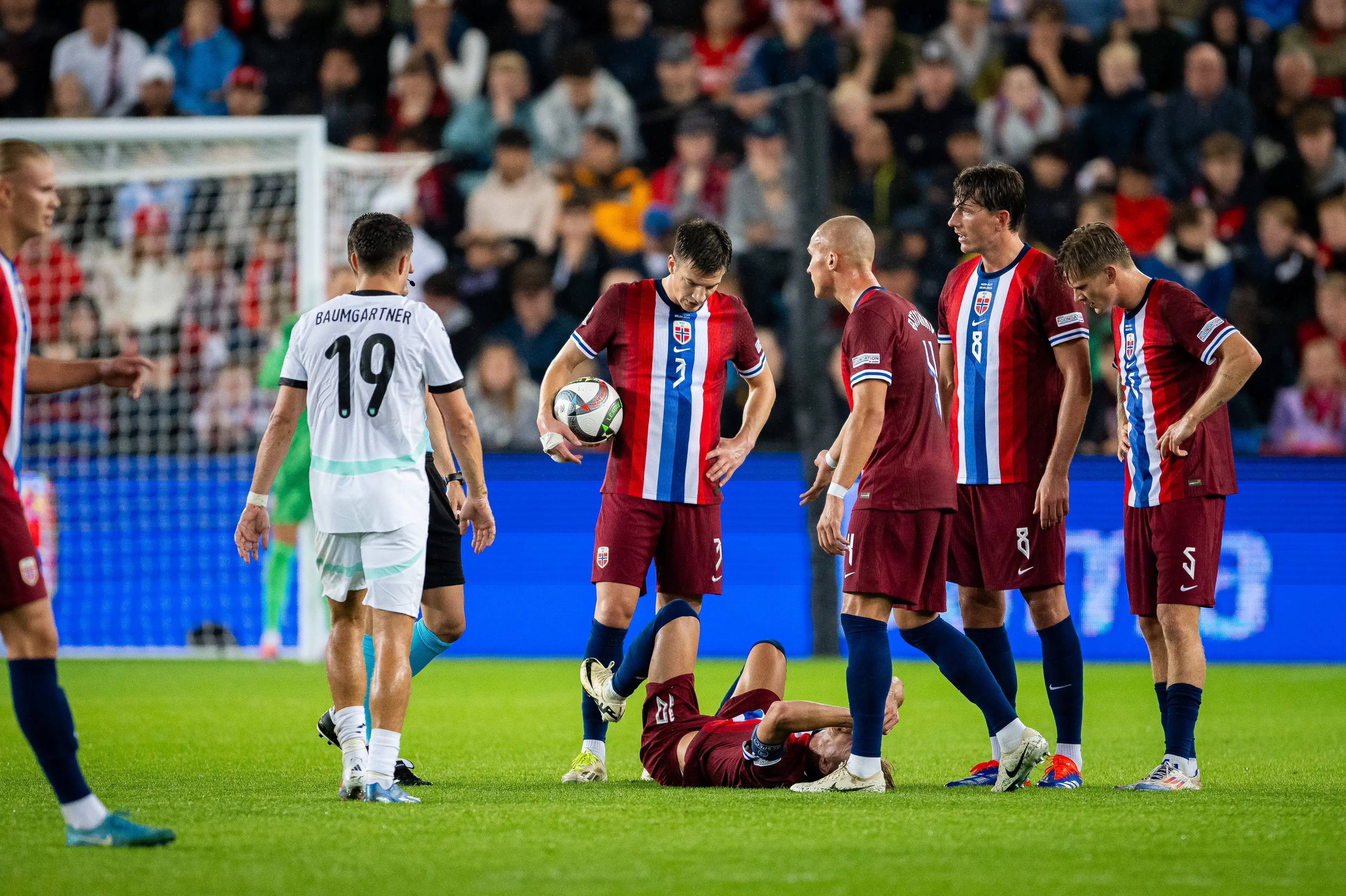 Martin Odegaard suffered an ankle injury in Norway's victory over Austria. Image: Getty