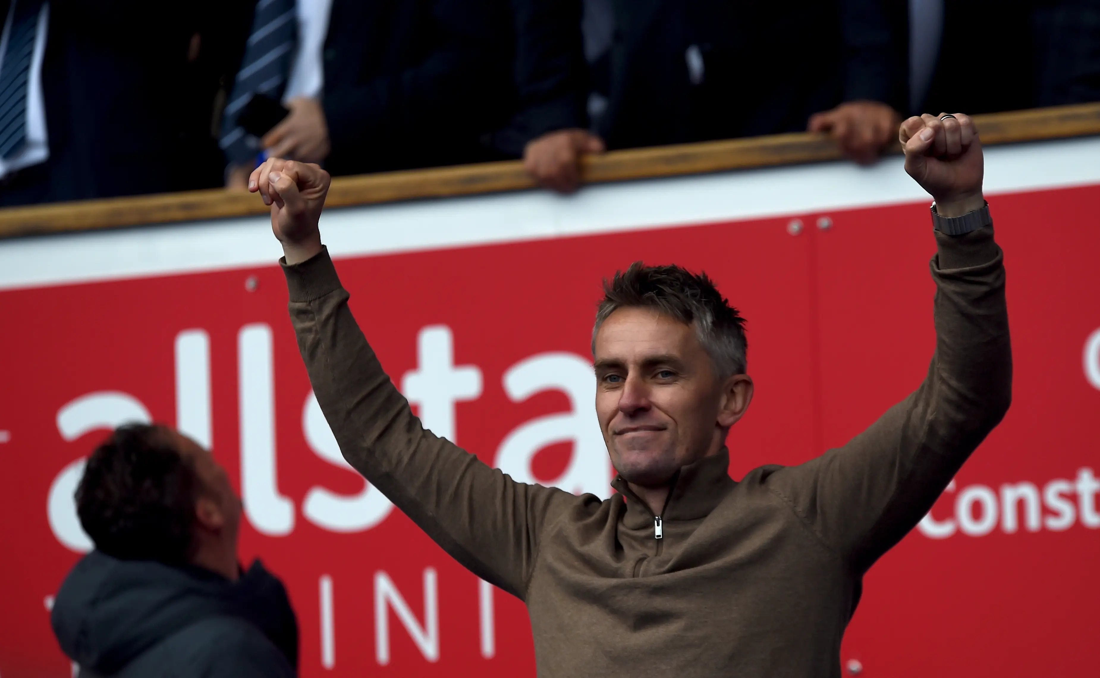 Kieran McKenna celebrates Ipswich Town's promotion. Image: Getty 