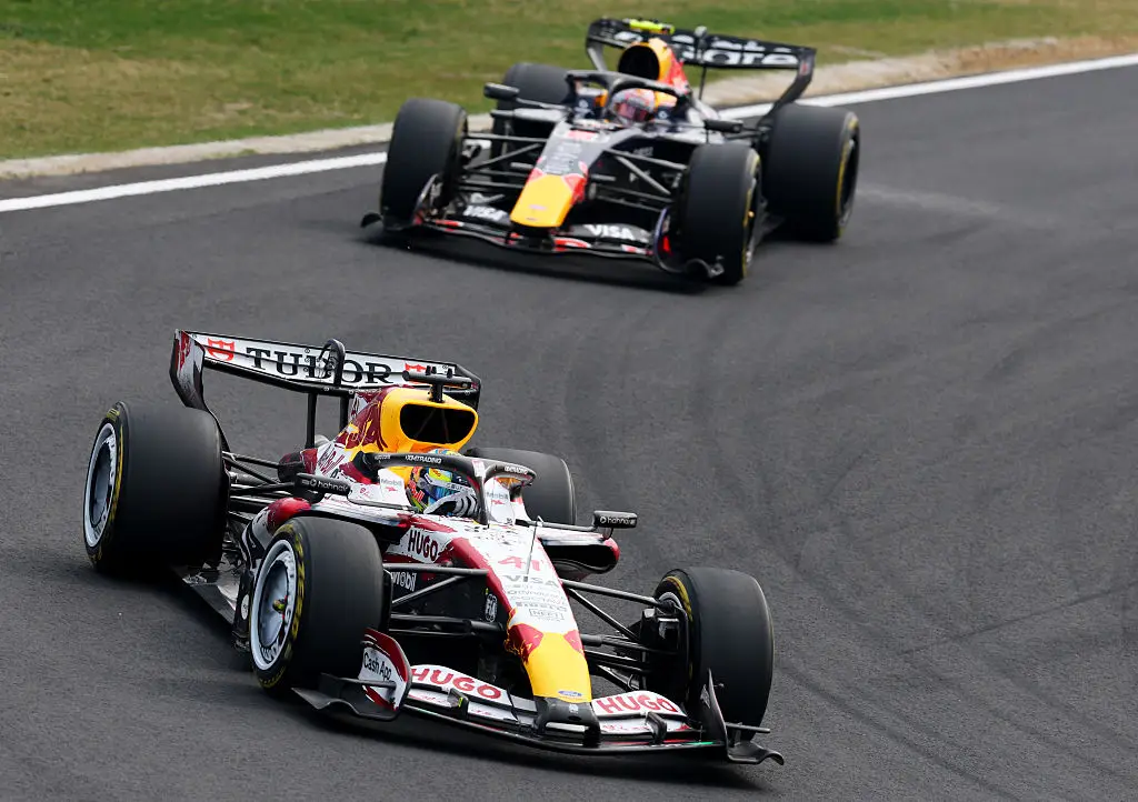 Hadjar and Lindblad battled each other for most of the race. (Image: Clive Mason/Getty Images)