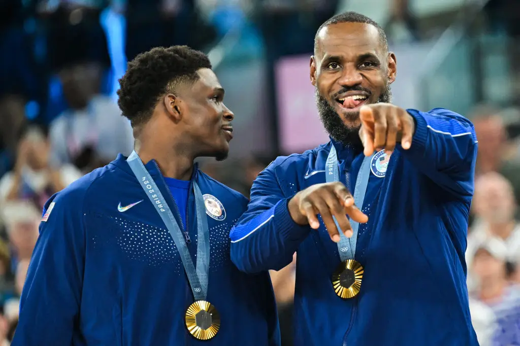 Anthony Edwards won Gold at the Paris Olympic Games alongside Team USA basketball captain LeBron James. (Image: Getty)