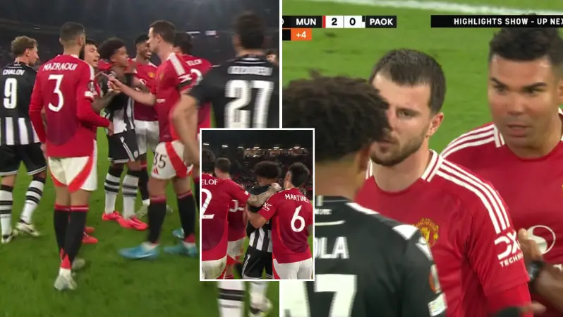 Ex-Man Utd player Shola Shoretire involved in furious clash with Casemiro as cameras pick up FT incident
