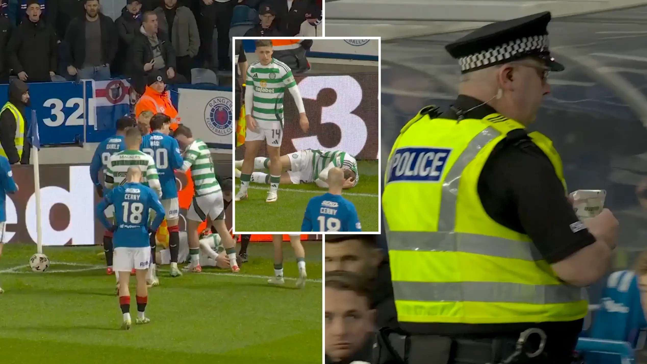 Old Firm derby ends in chaos after Celtic player 'struck by coin' as police forced to intervene