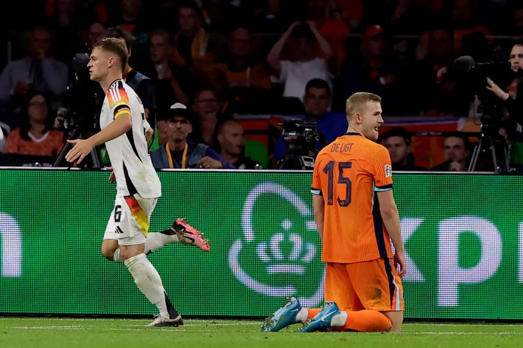 Matthijs de Ligt looks on during Netherlands' Nations League fixture against Germany -