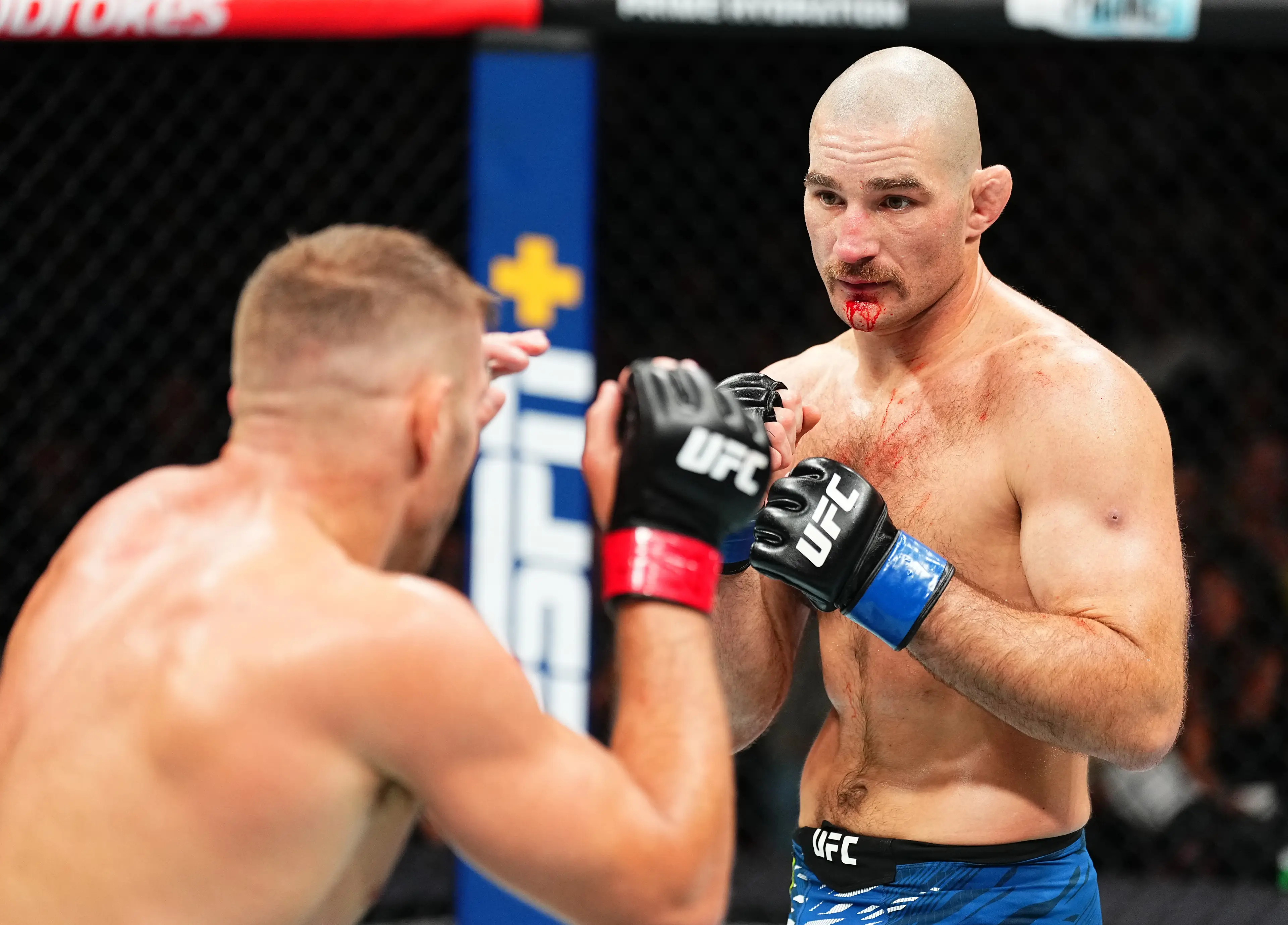 Sean Strickland during his fight against Dricus Du Plessis at UFC 312. Image: Getty 
