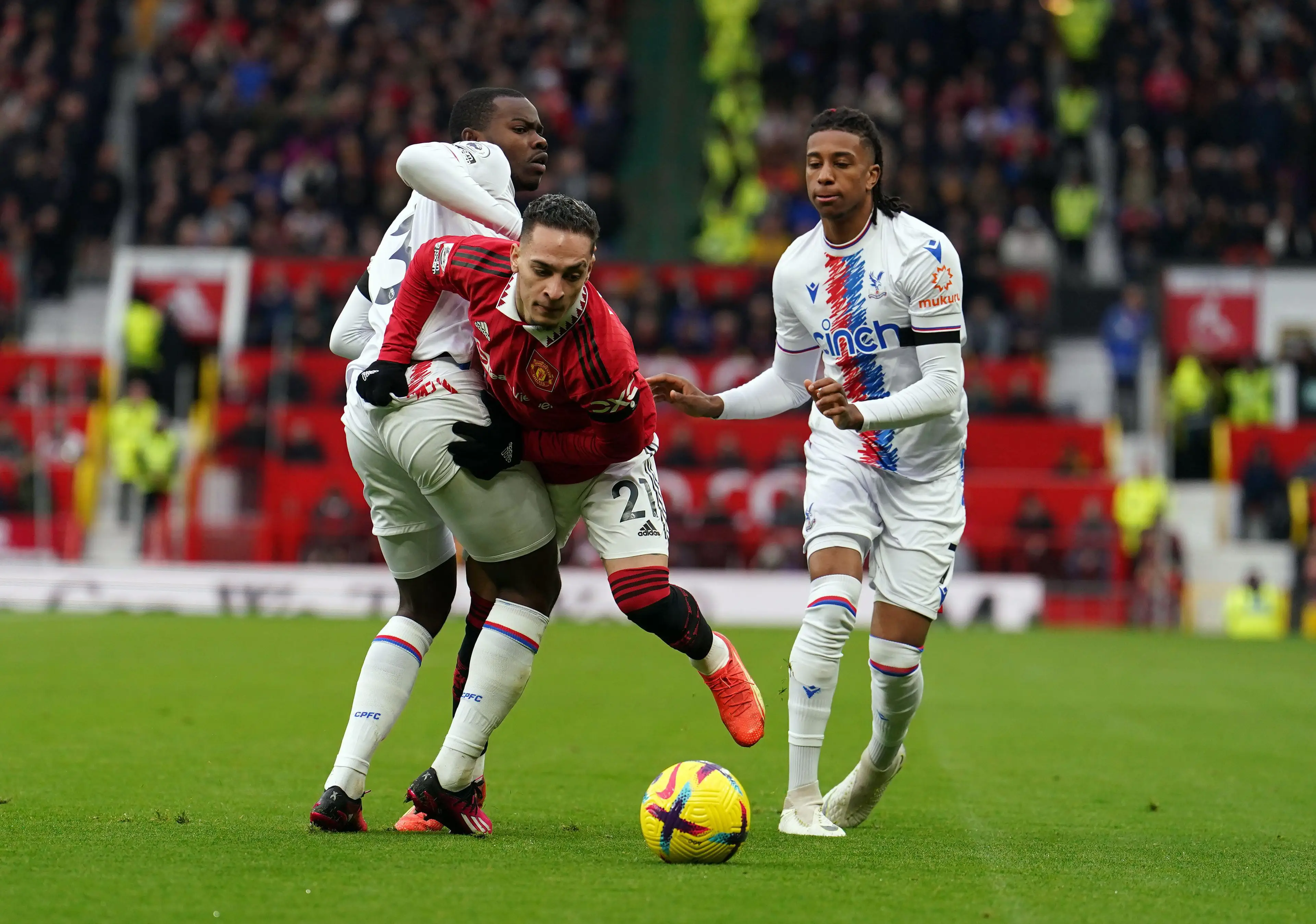 Antony in action for Man United. Image Alamy 