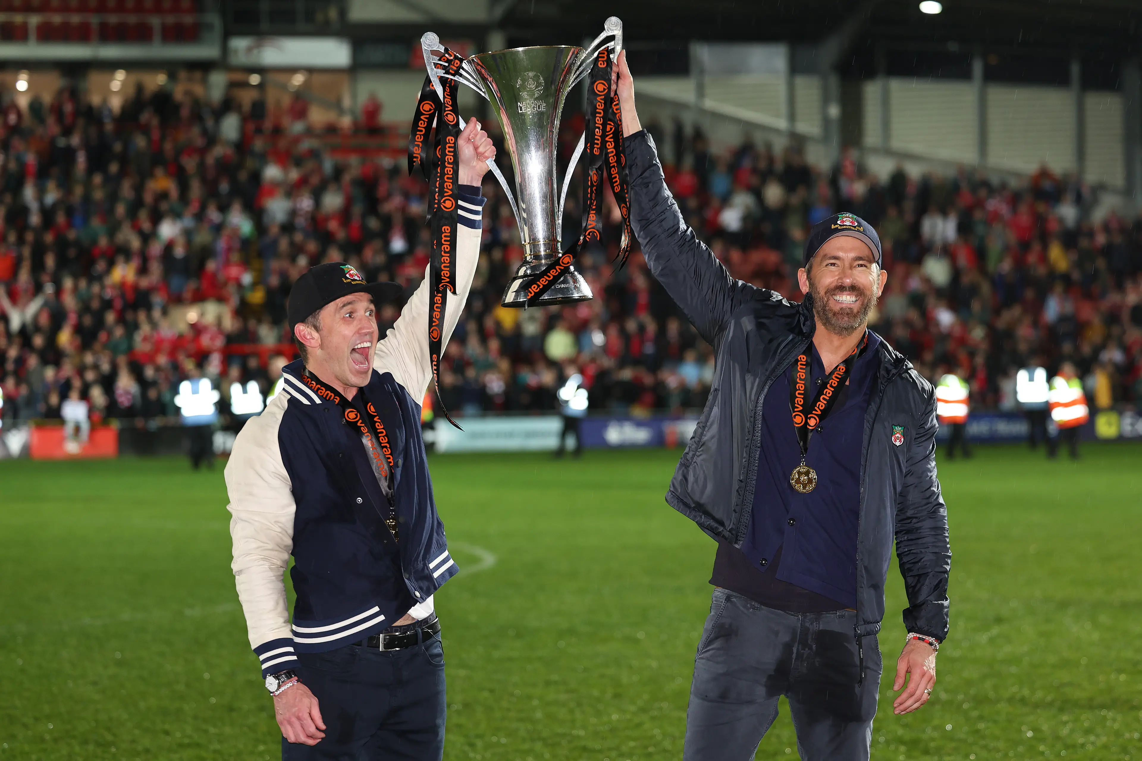 Ryan Reynolds and Rob McElhenney harbour ambitions of Wrexham playing in Europe. Image: Getty 