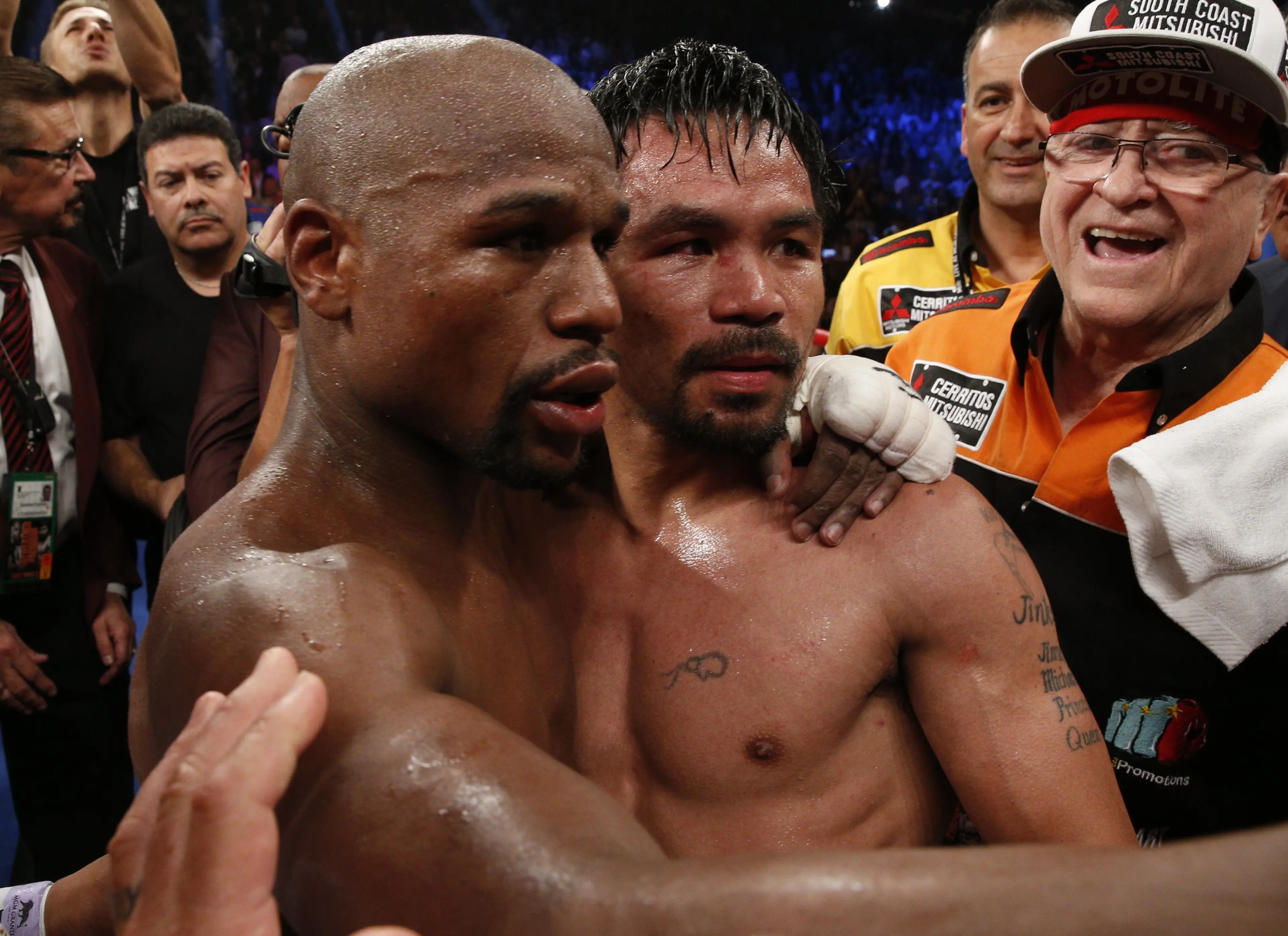 Mayweather and Pacquiao squared off in 2015. Image: Getty