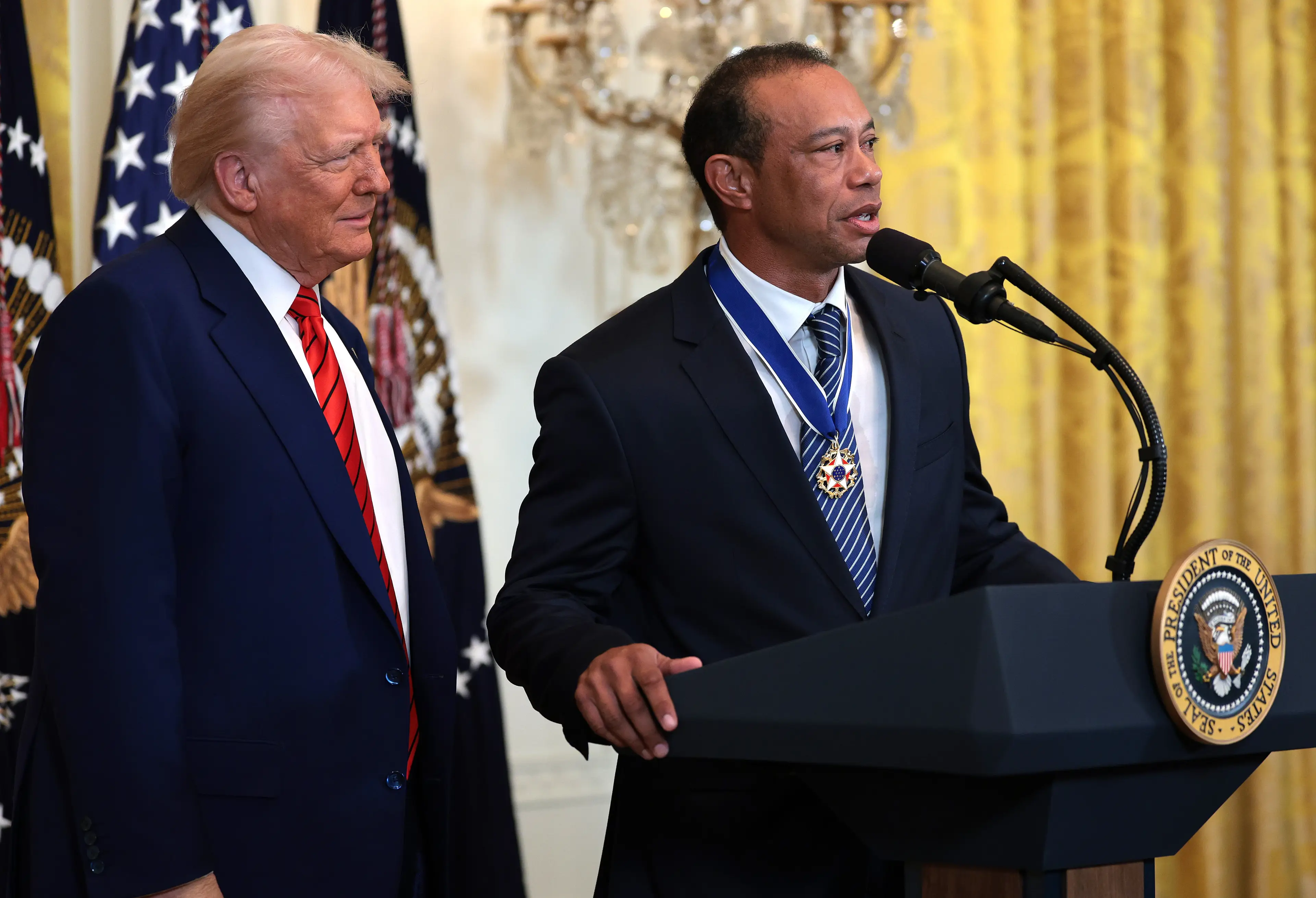 Tiger Woods spoke at the White House after being invited by Donald Trump. Image: Getty