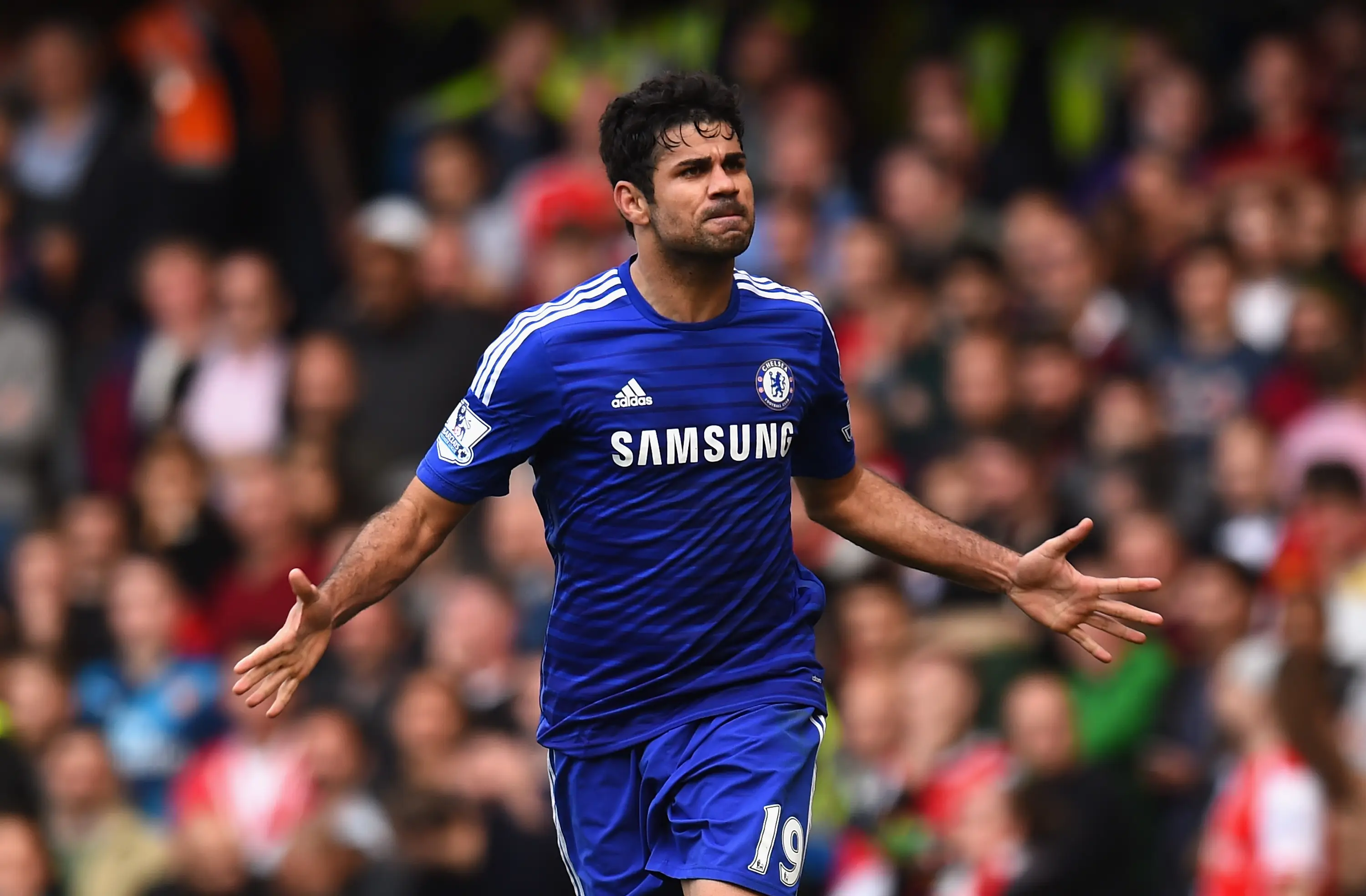 Diego Costa celebrates scoring a goal for Chelsea. Image: Getty 