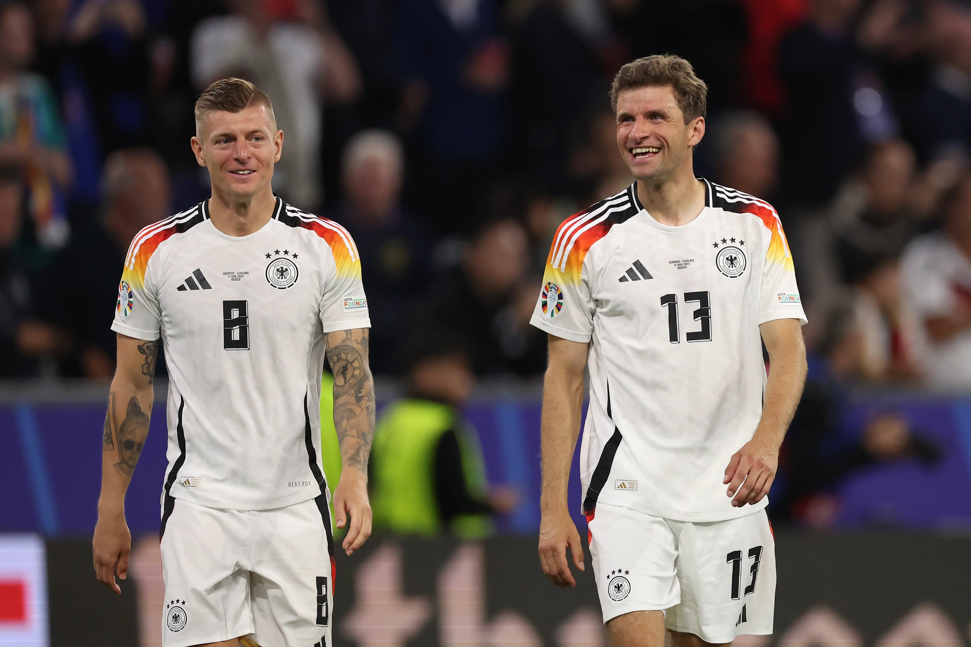 Thomas Muller and Toni Kroos. Image: Alexander Hassenstein / Staff via Getty