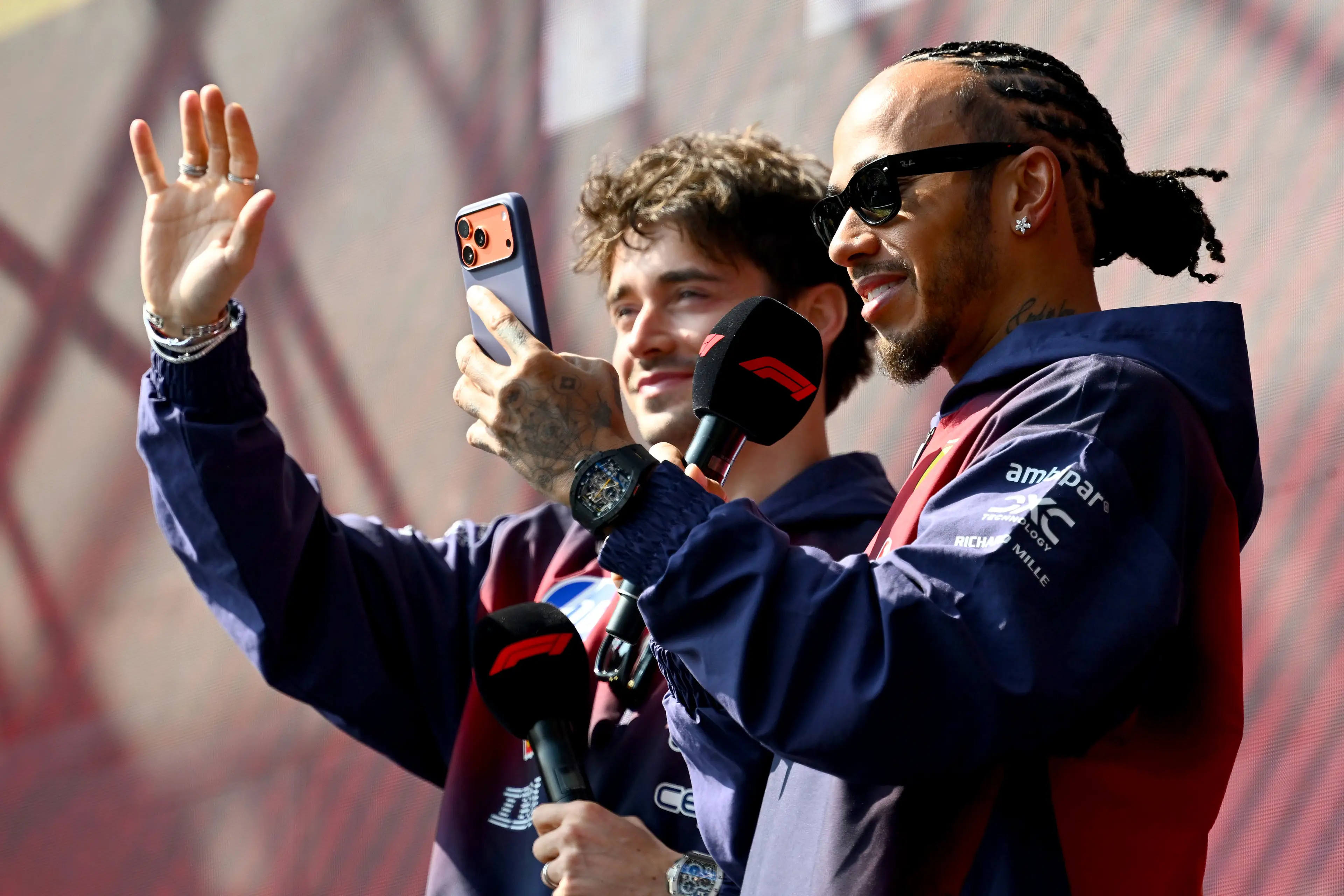 Lewis Hamilton and Charles Leclerc. Image: Getty