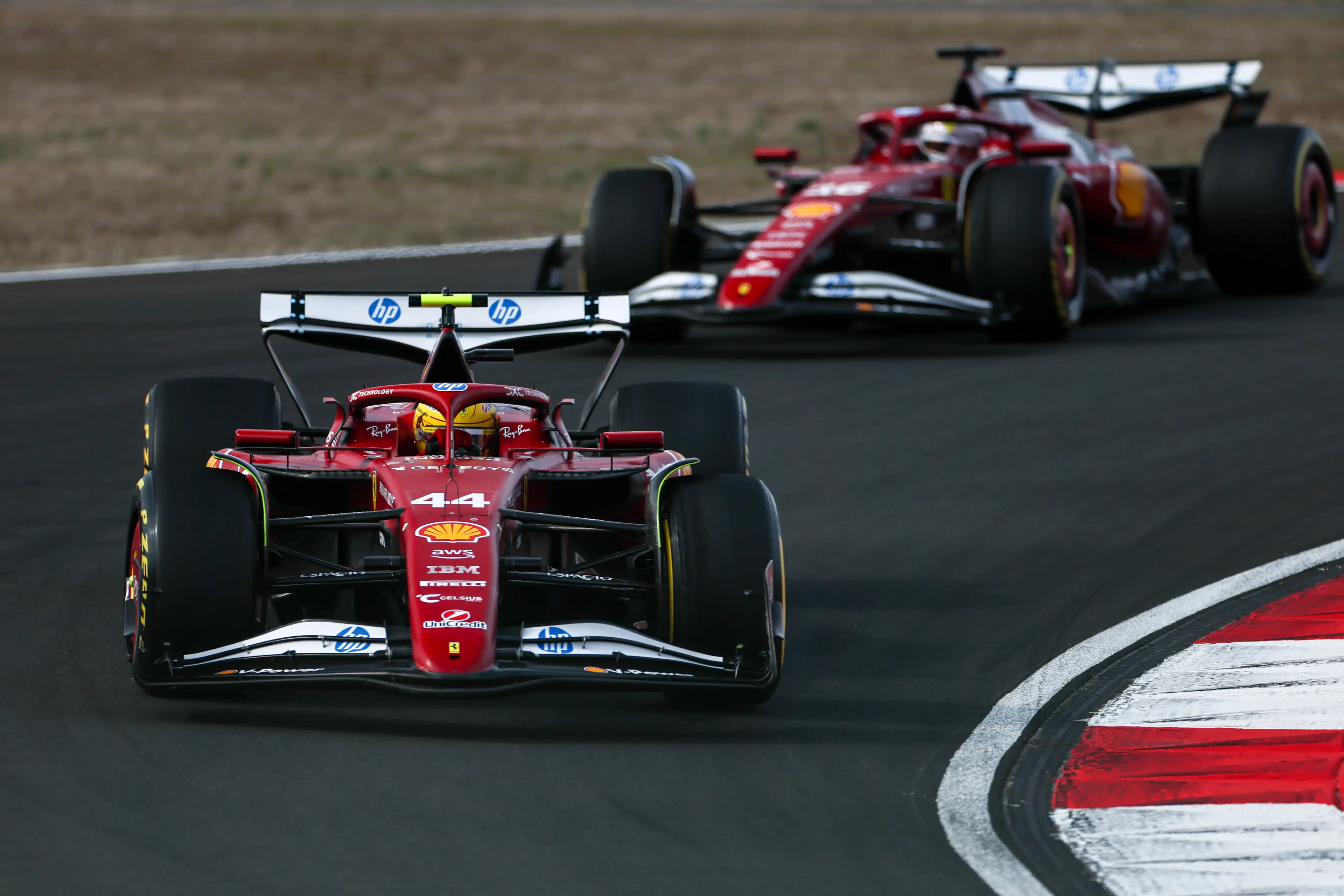 Lewis Hamilton and Charles Leclerc during the Chinese Grand Prix (credit: getty)