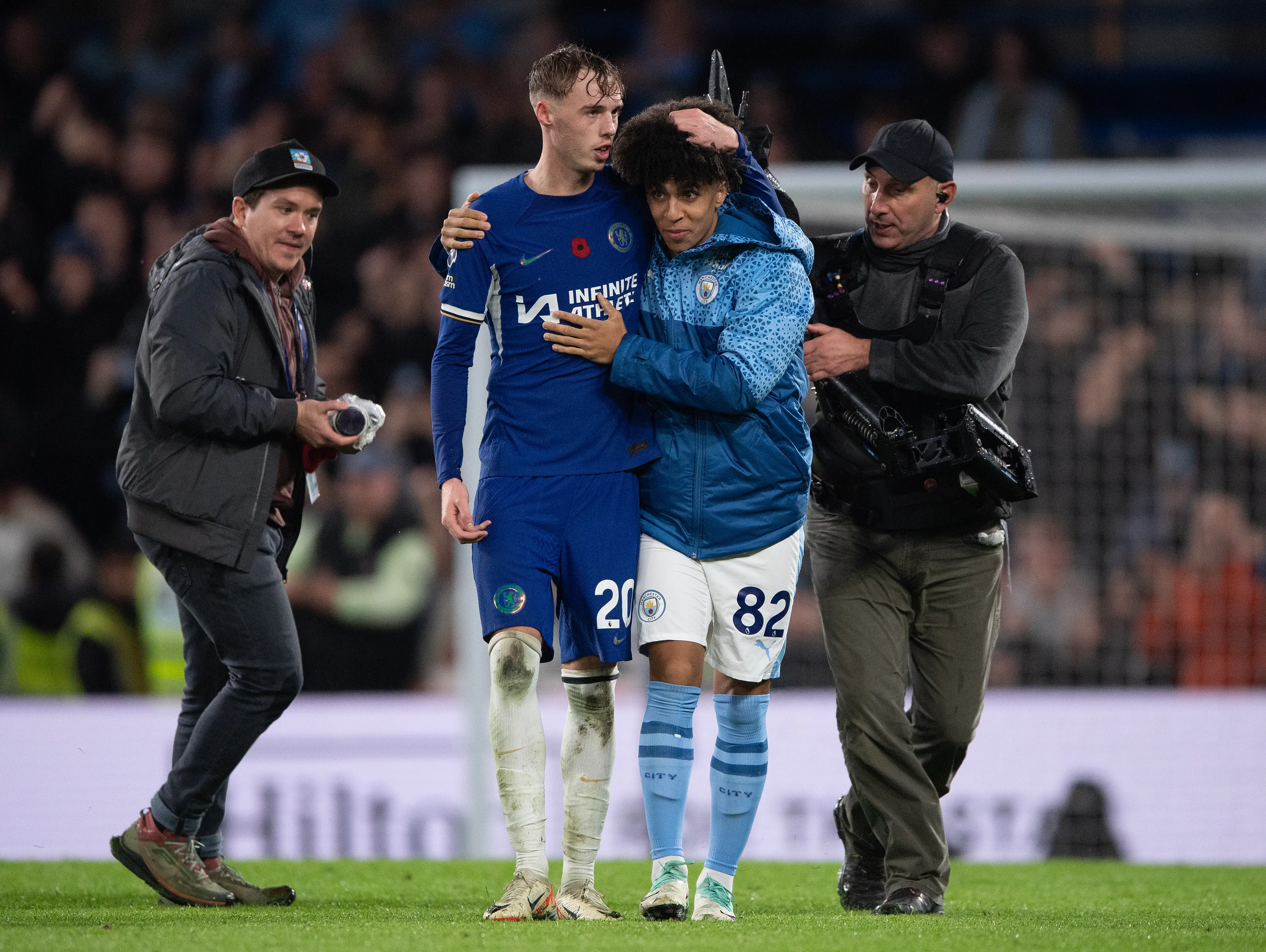 Palmer with Lewis at full-time on Sunday. (Image