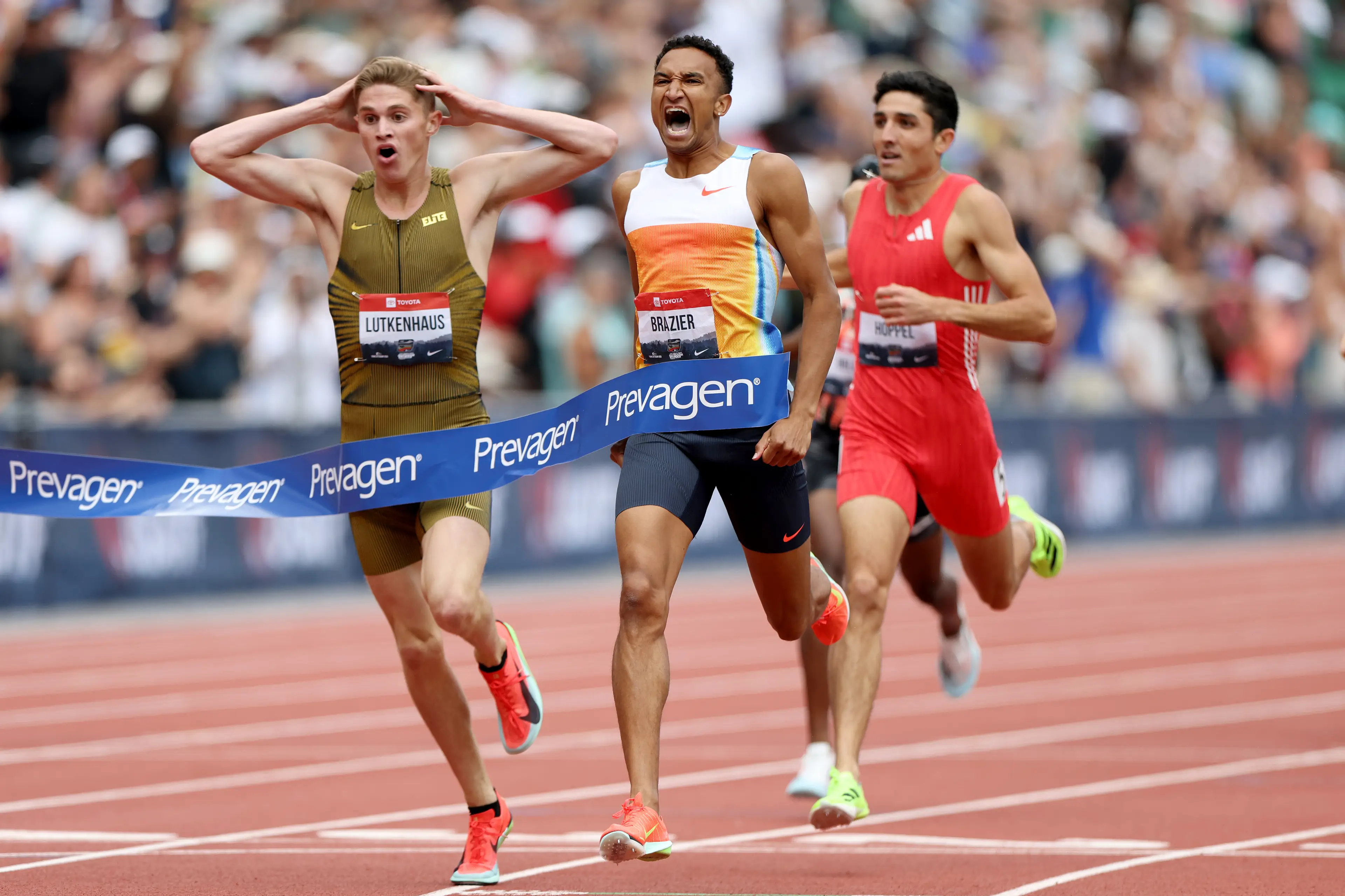 Lutkenhaus [left] finished in second place behind former world champion Donavan Brazier. Image credit: Getty
