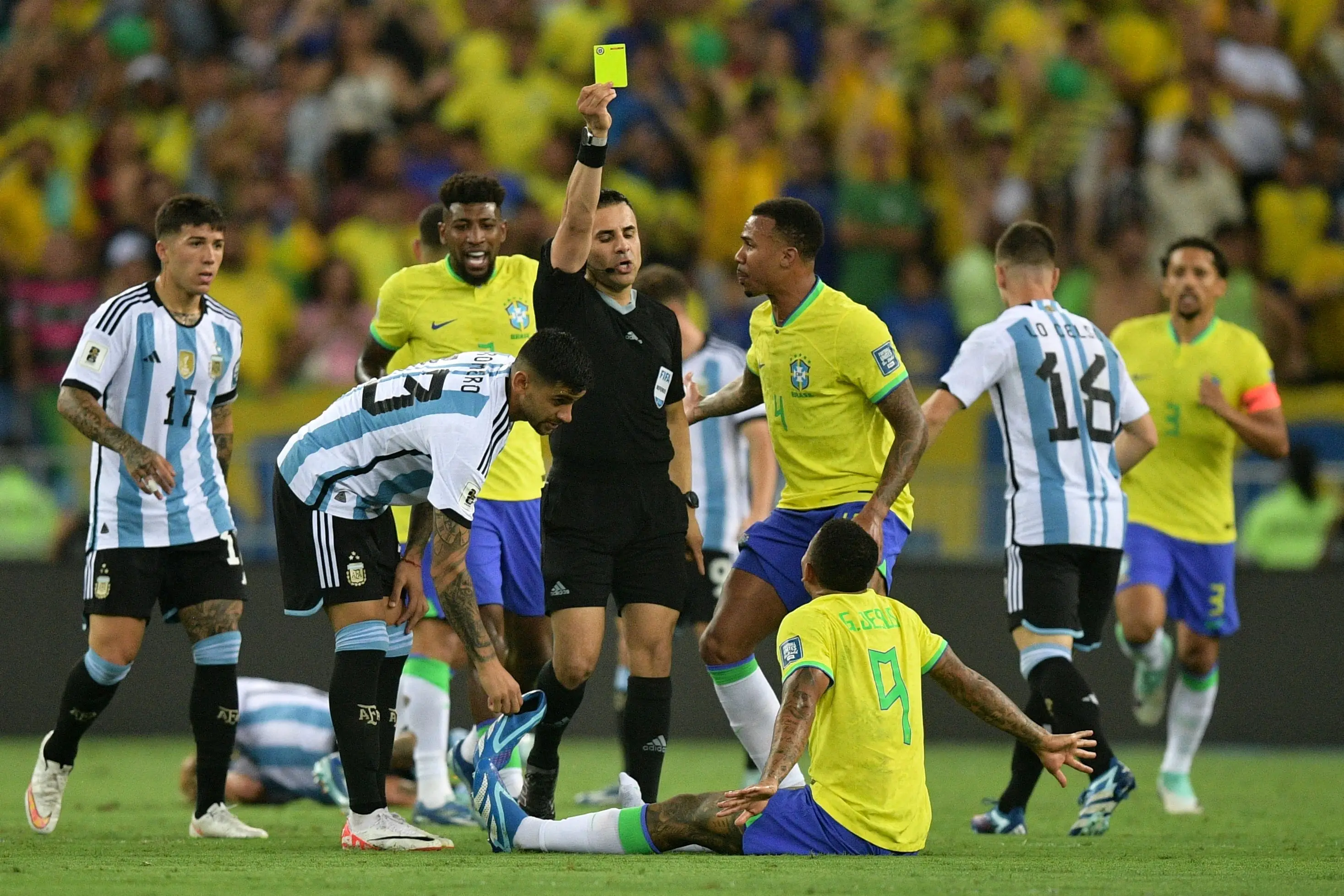Gabriel Jesus receiving a booking. (Image