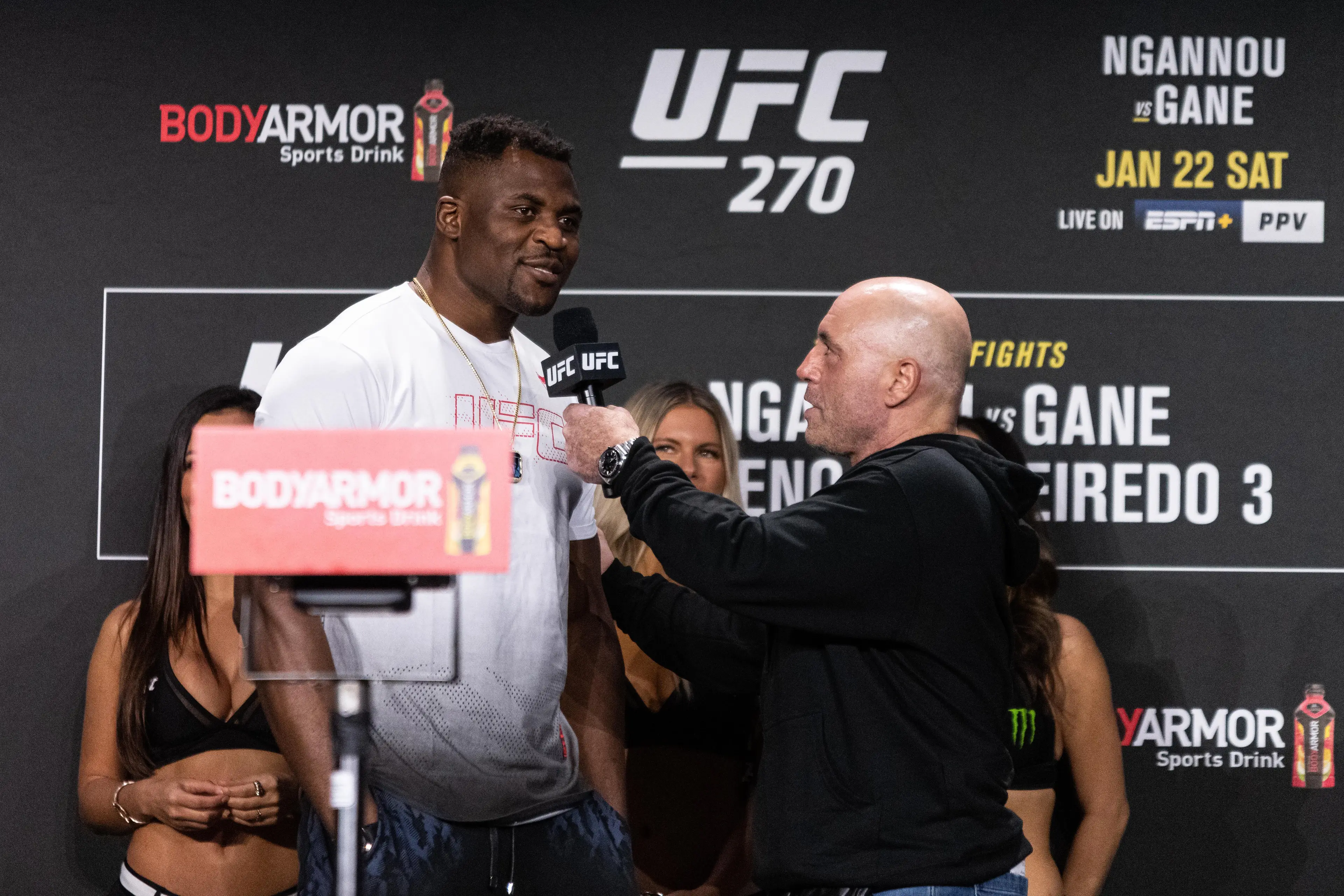 Joe Rogan interviewing Francis Ngannou.