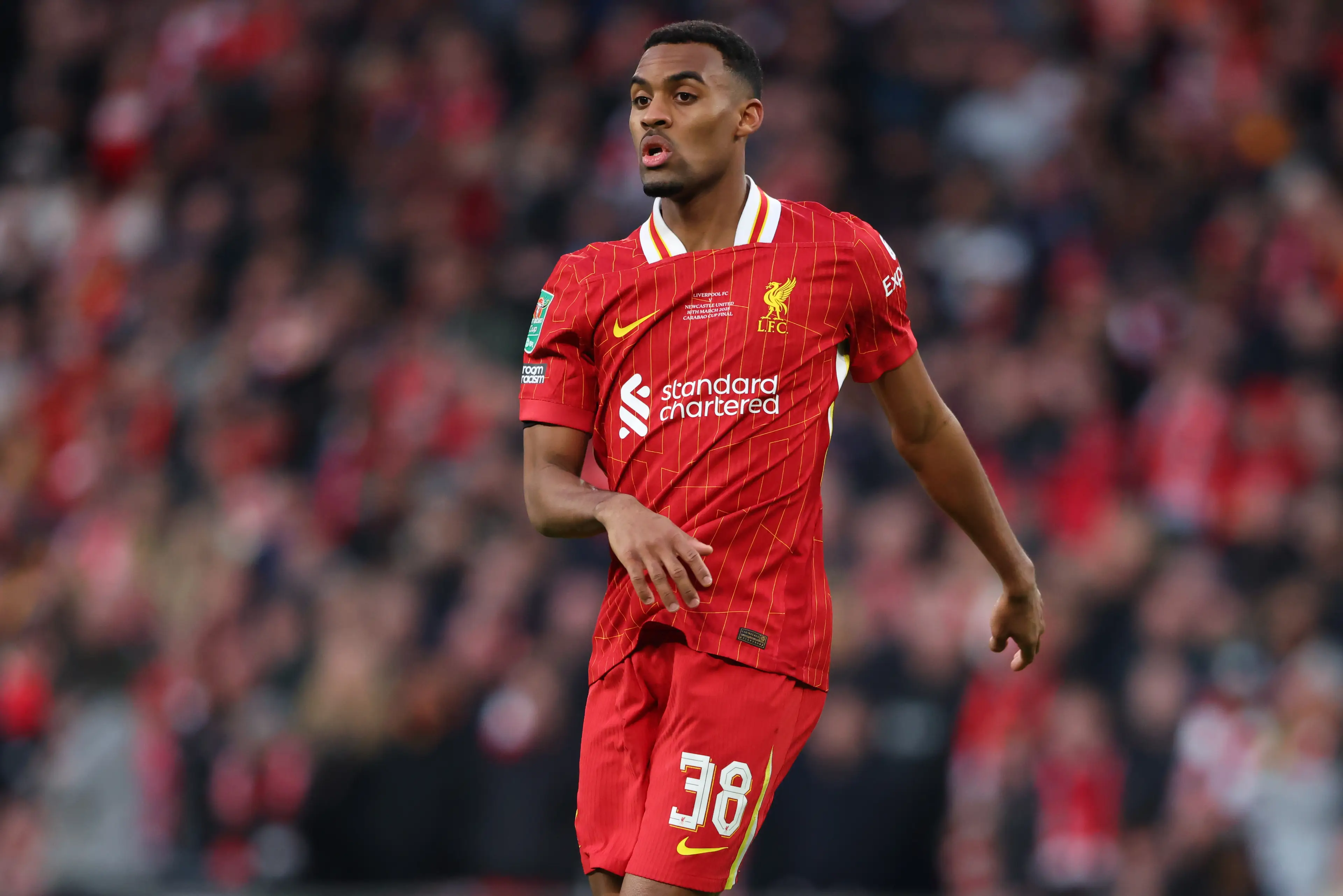 Ryan Gravenberch has returned to Liverpool due to injury. Image: Getty