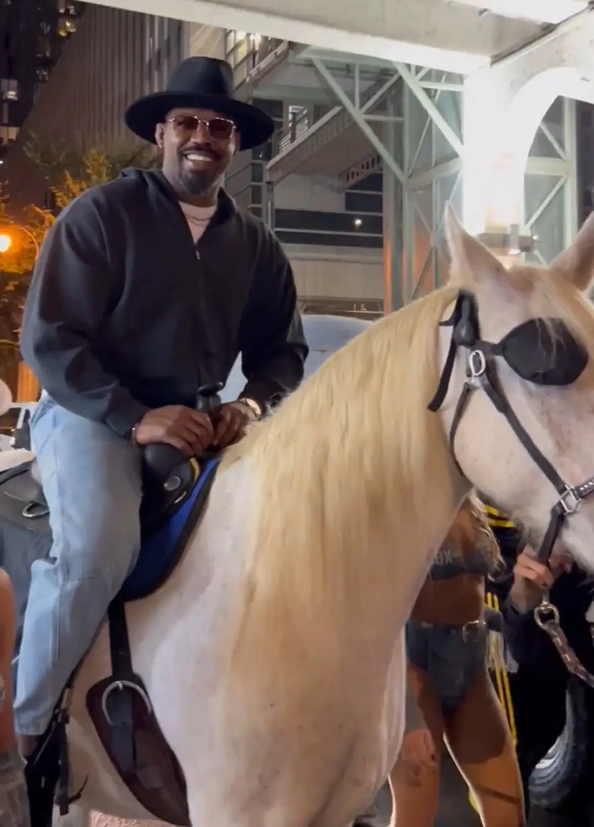 Jon Jones arrived at the Dirty Boxing 4 weigh-ins on a horse wearing an eyepatch. Image: Dirty Boxing Championship  