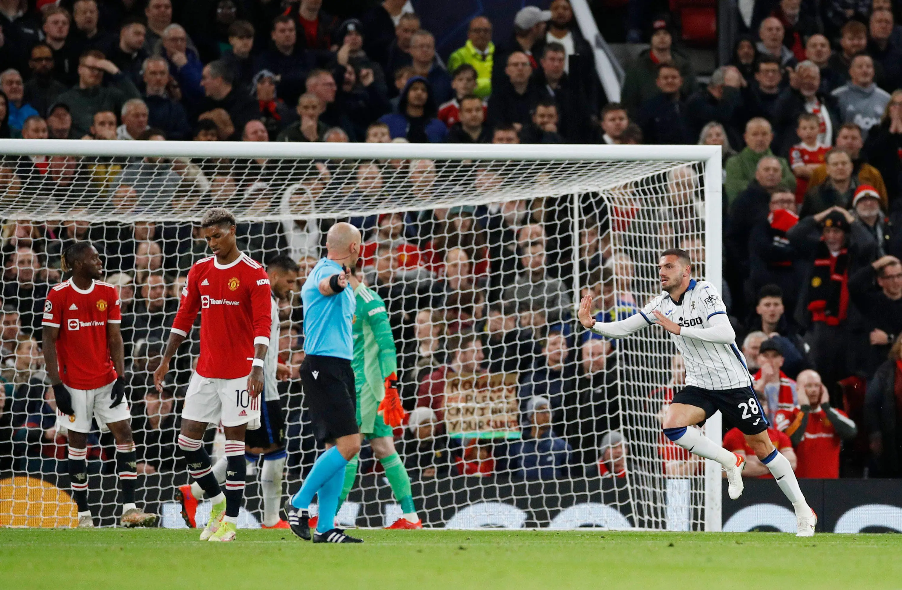 Merih Demiral celebrates scoring against Manchester United |