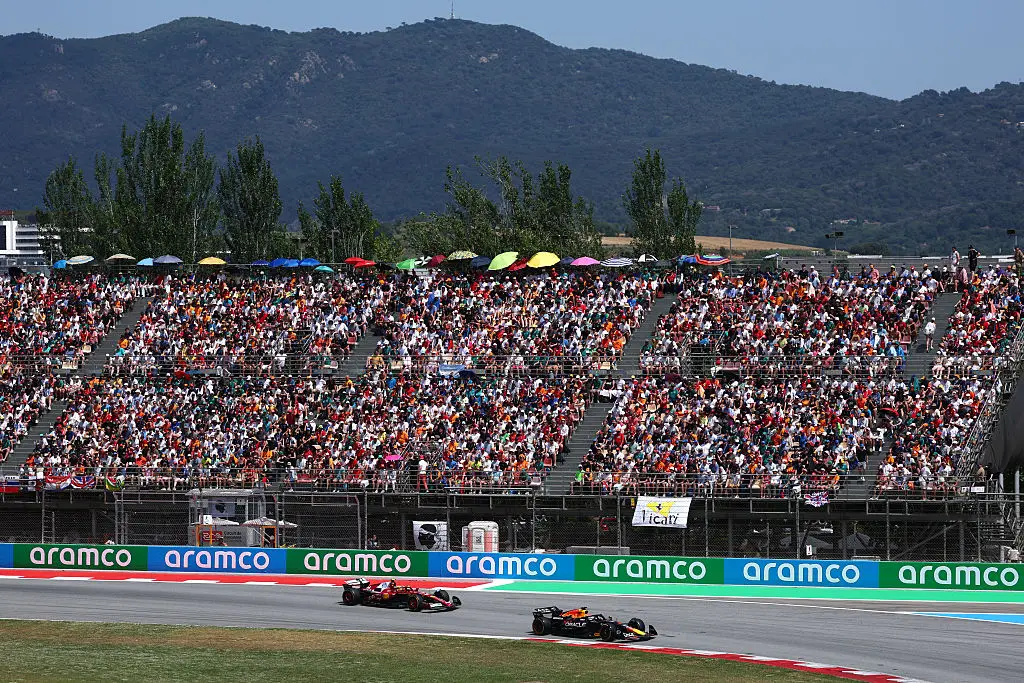 Lewis Hamilton and Maz Verstappen race last June 2025 in Barcelona