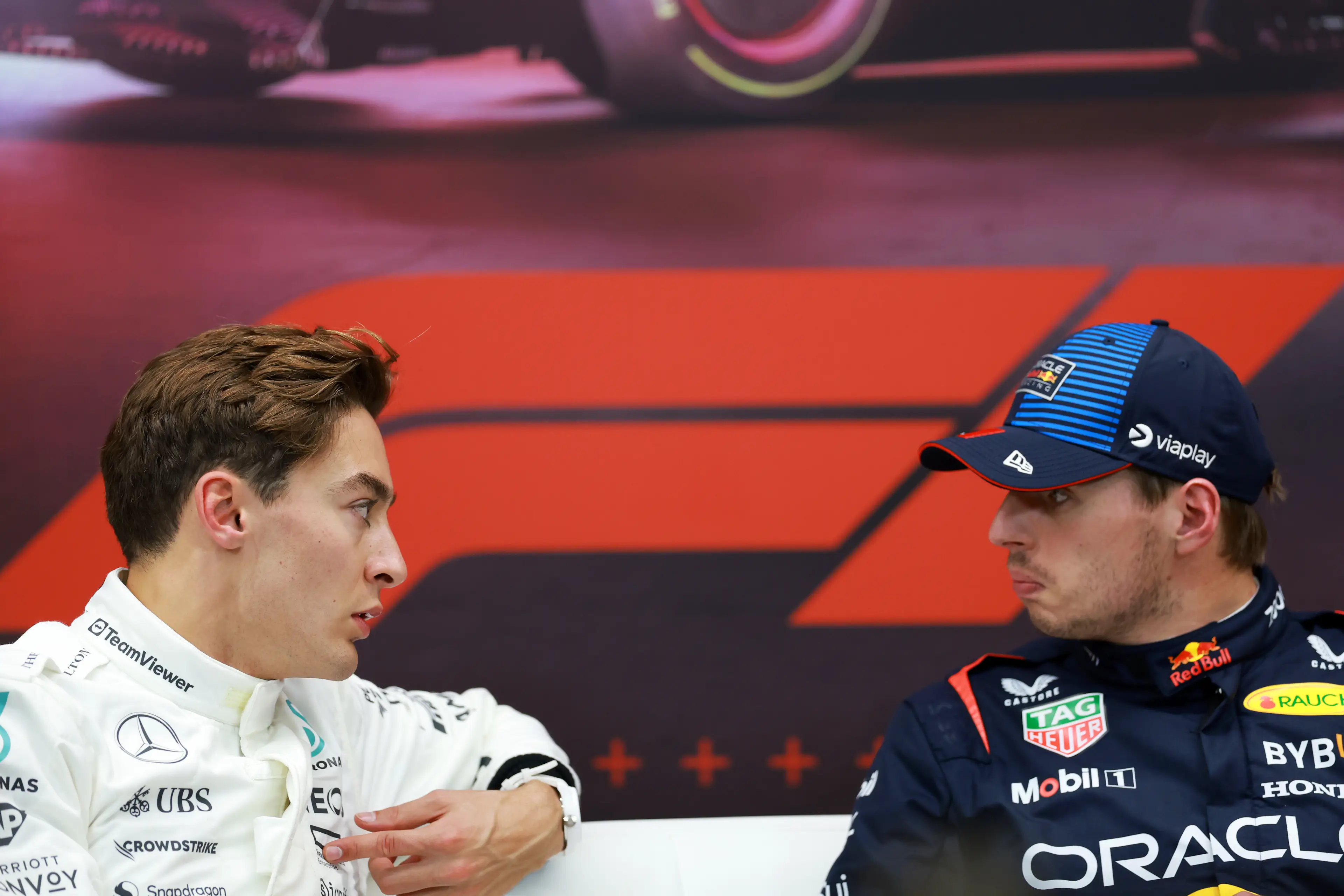 George Russell and Max Verstappen in Qatar last year (Image: Getty)