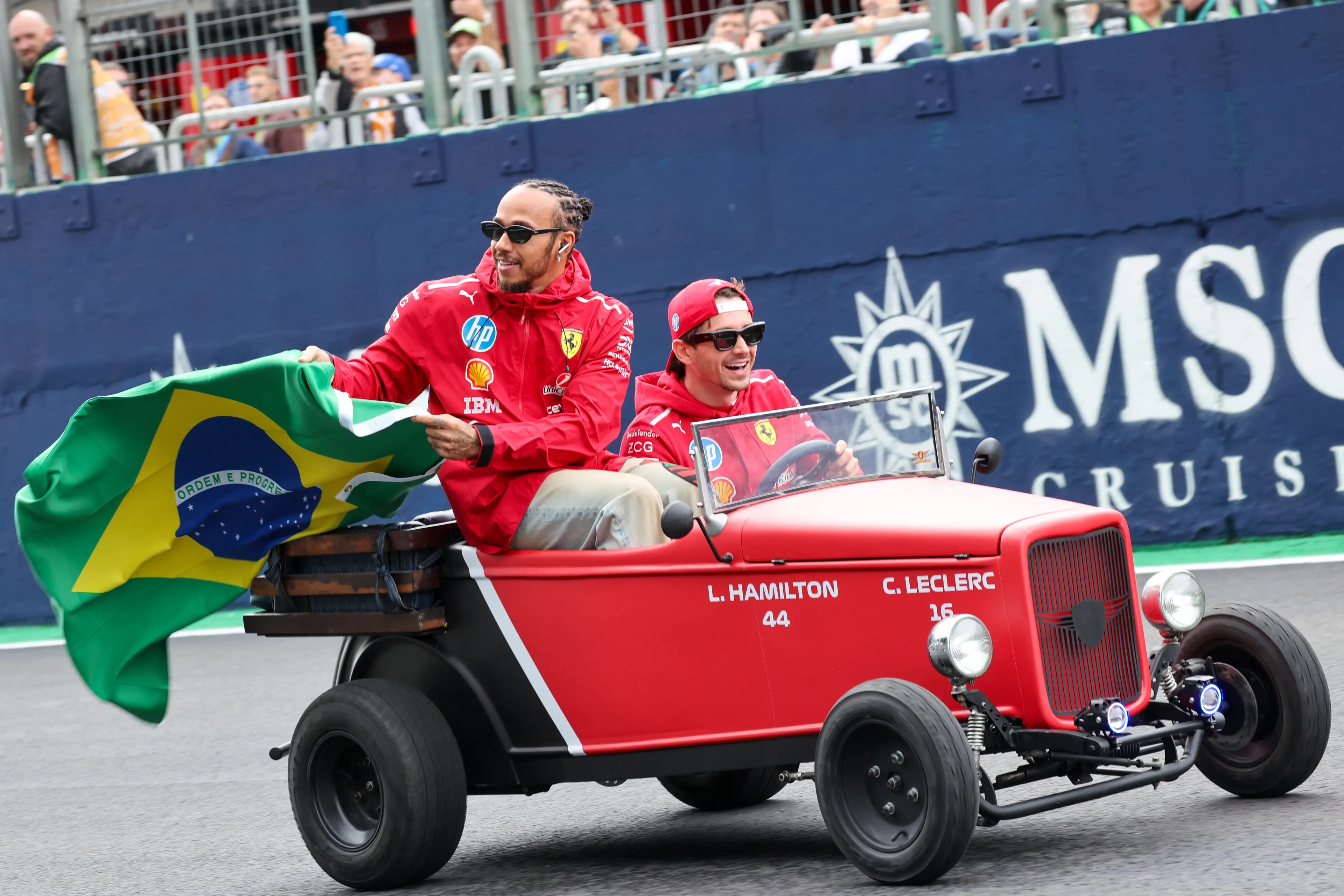 Lewis Hamilton and Charles Leclerc before the Sao Paulo Grand Prix (credit: getty)