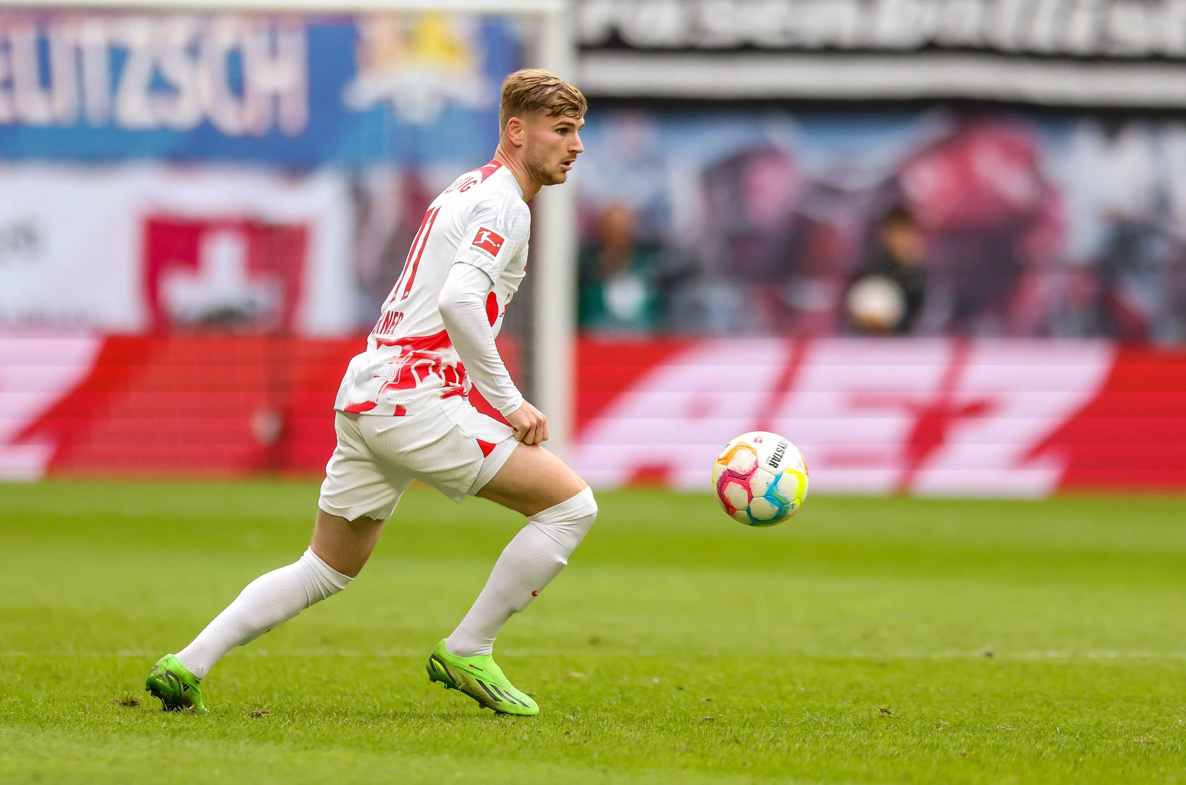 Timo Werner in action for RB Leipzig in the Bundesliga. (Alamy)