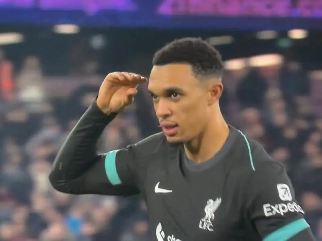 Trent Alexander-Arnold's gesture after scoring for Liverpool. Image: Sky Sports