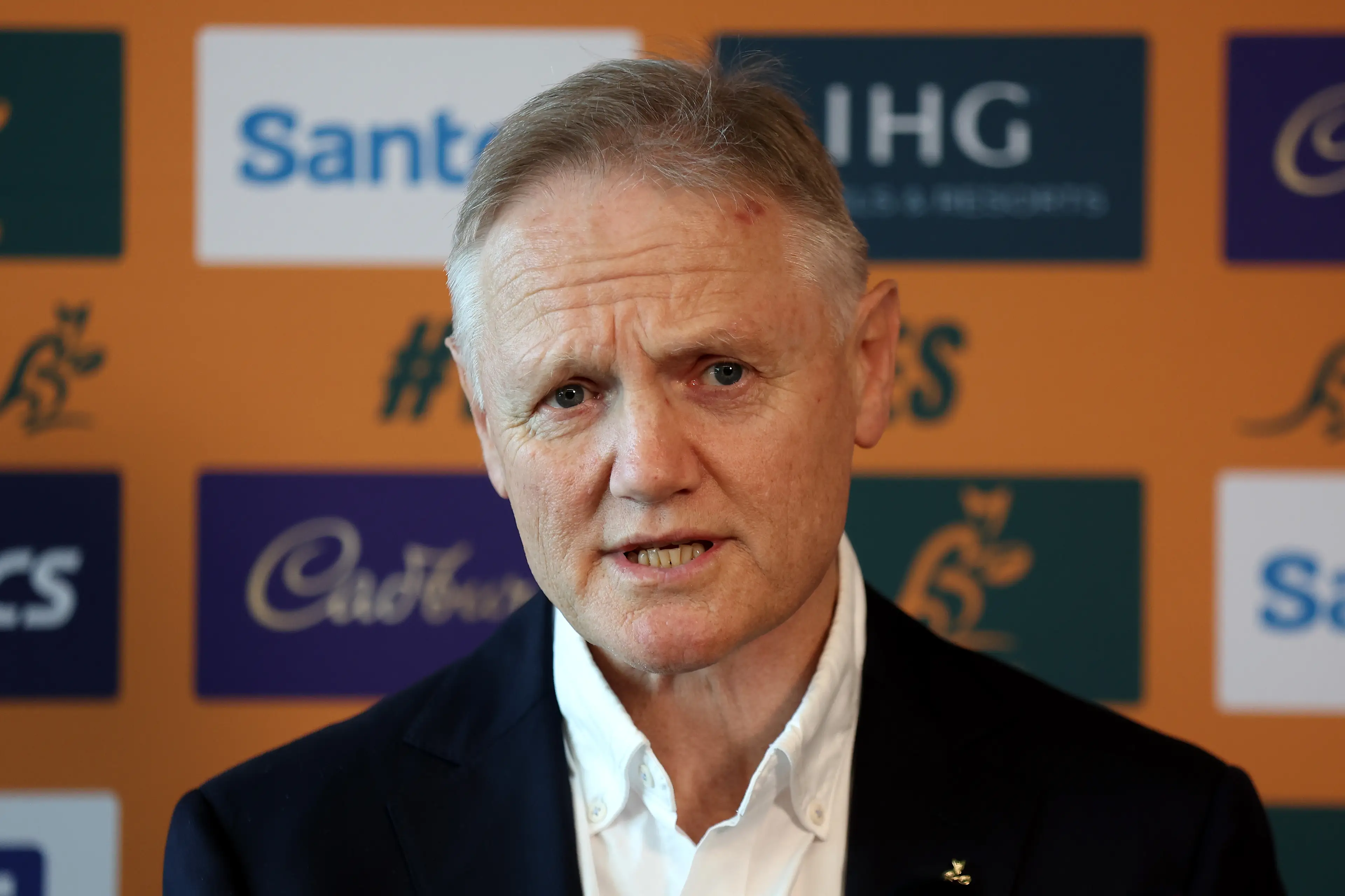 Wallabies head coach Joe Schmidt speaks to the media during the Wallabies International Test series squad announcement (Getty Images)
