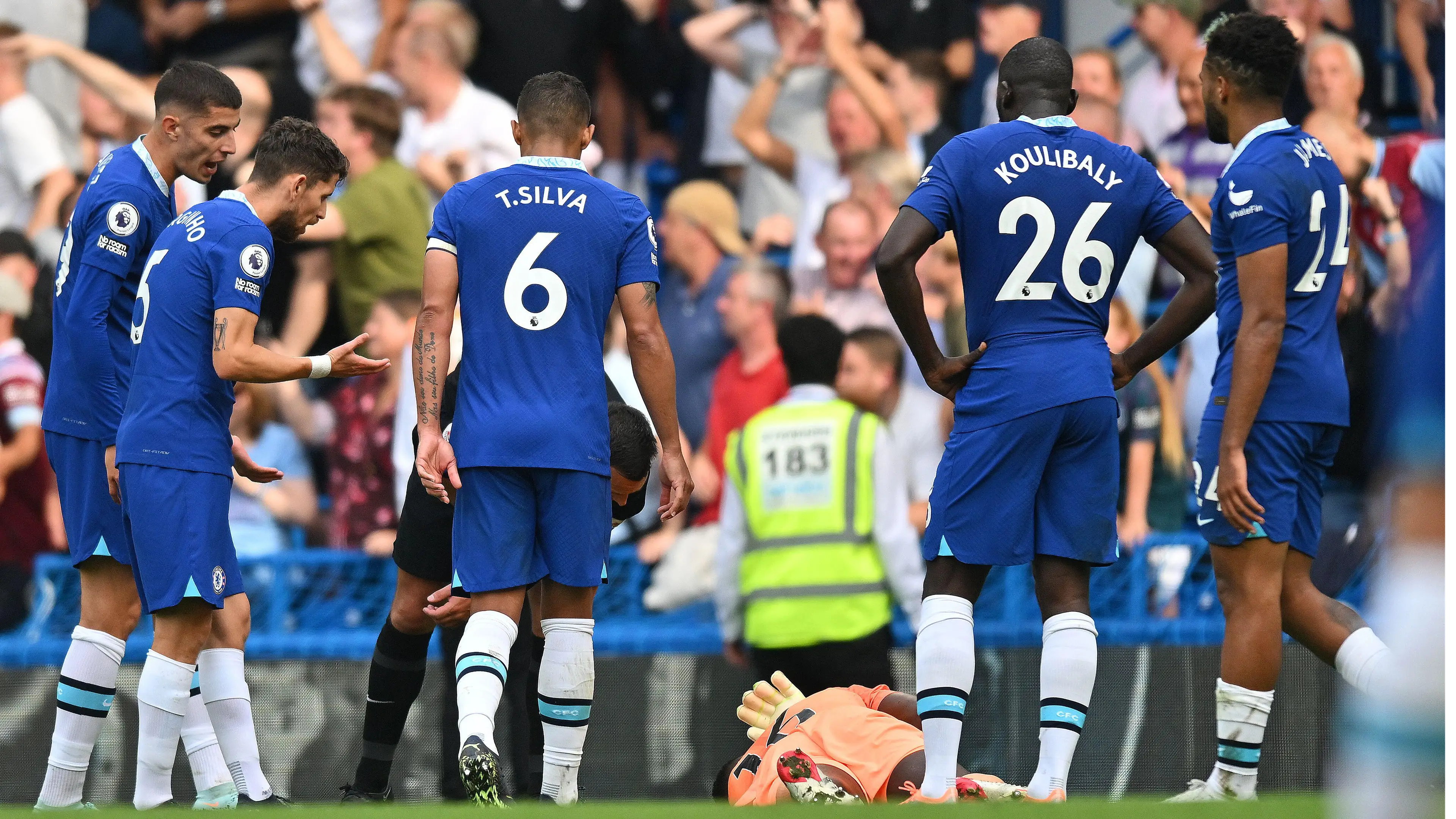 Edouard Mendy down after Maxwel Cornet's disallowed goal. (Alamy)