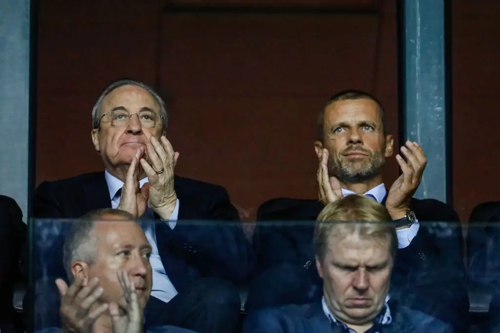 Florentino Perez and Aleksander Ceferin pictured in 2018 (