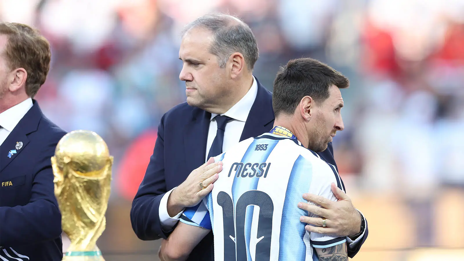 Victor Montagliani embraces Lionel Messi after the 2026 World Cup final (Image: Getty)