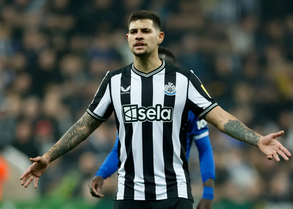 Bruno Guimaraes is at risk of a suspension (Image: Getty)