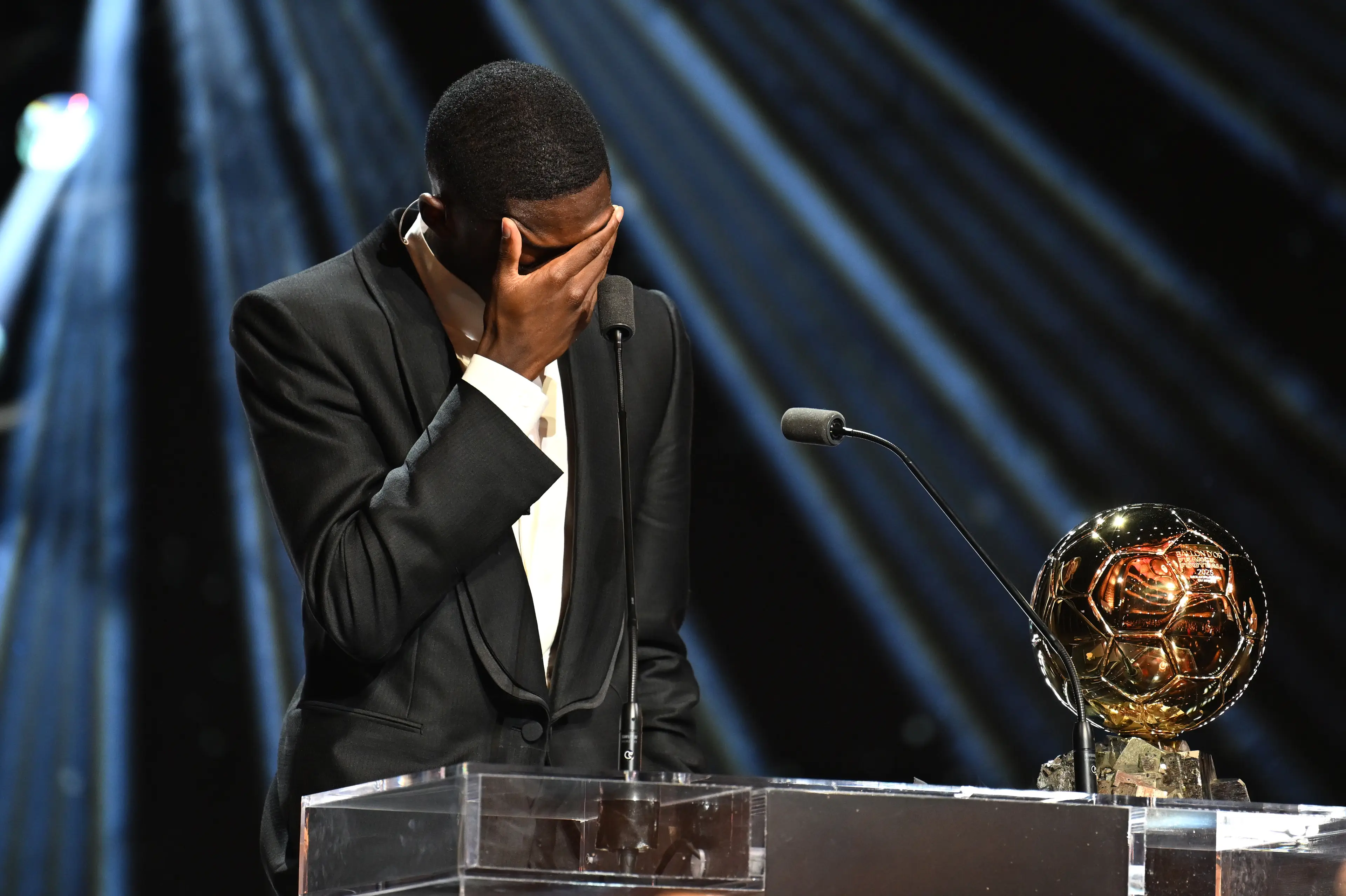 Ousmane Dembele reacts to the Ballon d'Or. Image: Kristian Skeie - UEFA / Contributor via Getty