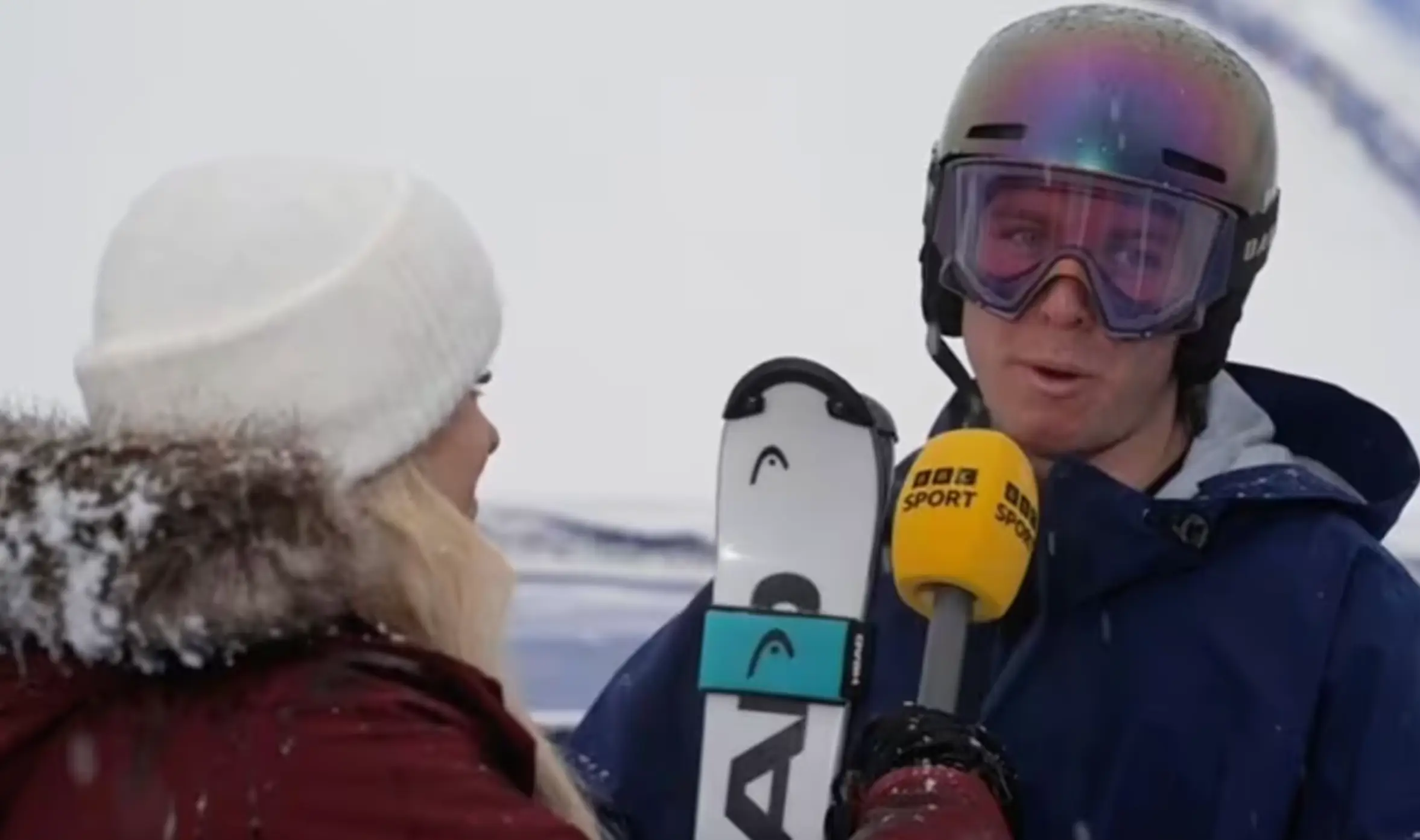 Alcott was covering the men's slalom on Day 10 of the Winter Games. Image credit: BBC