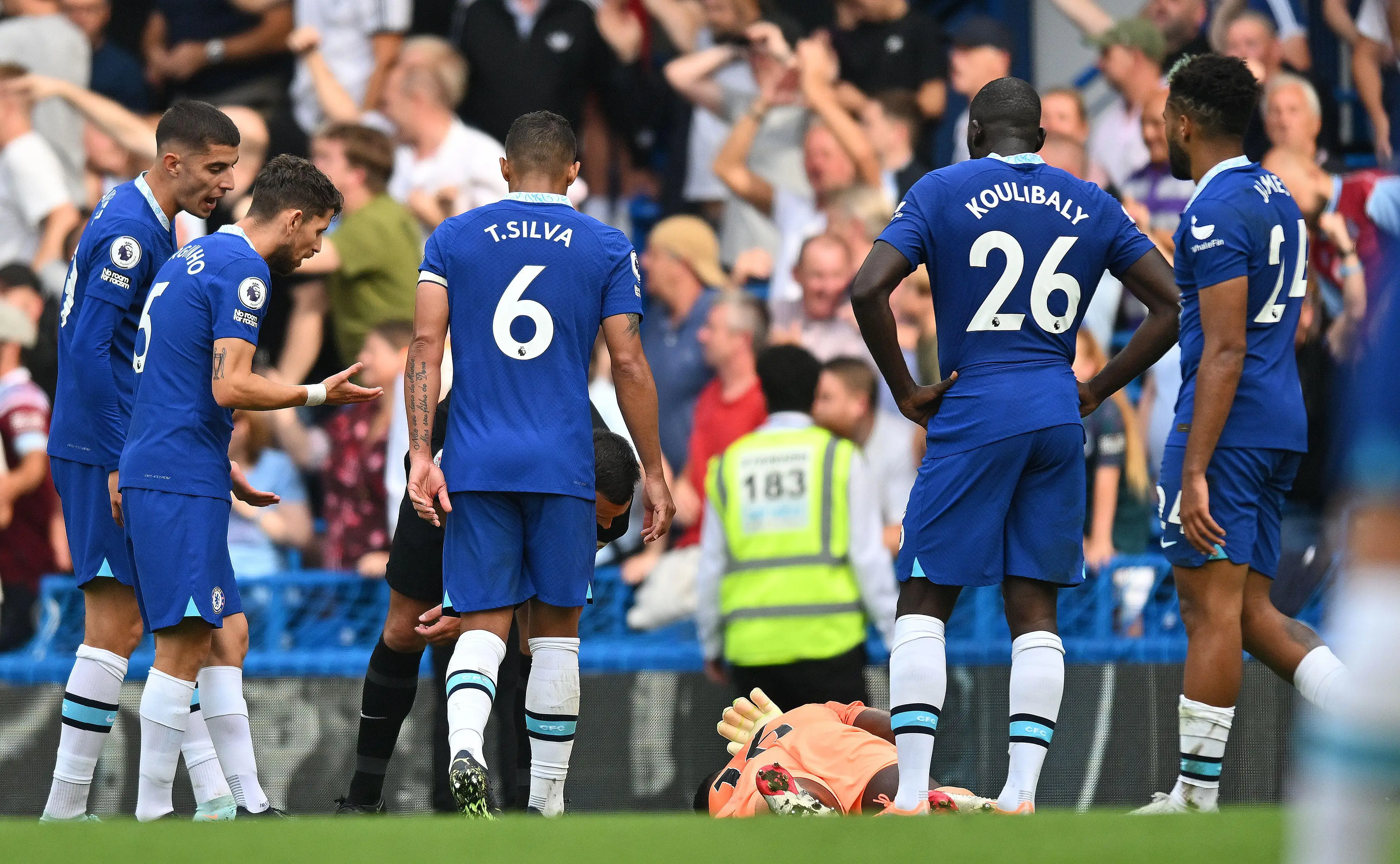 Edouard Mendy was injured in the buildup to Maxwel Cornet's disallowed goal for West Ham. (Alamy)