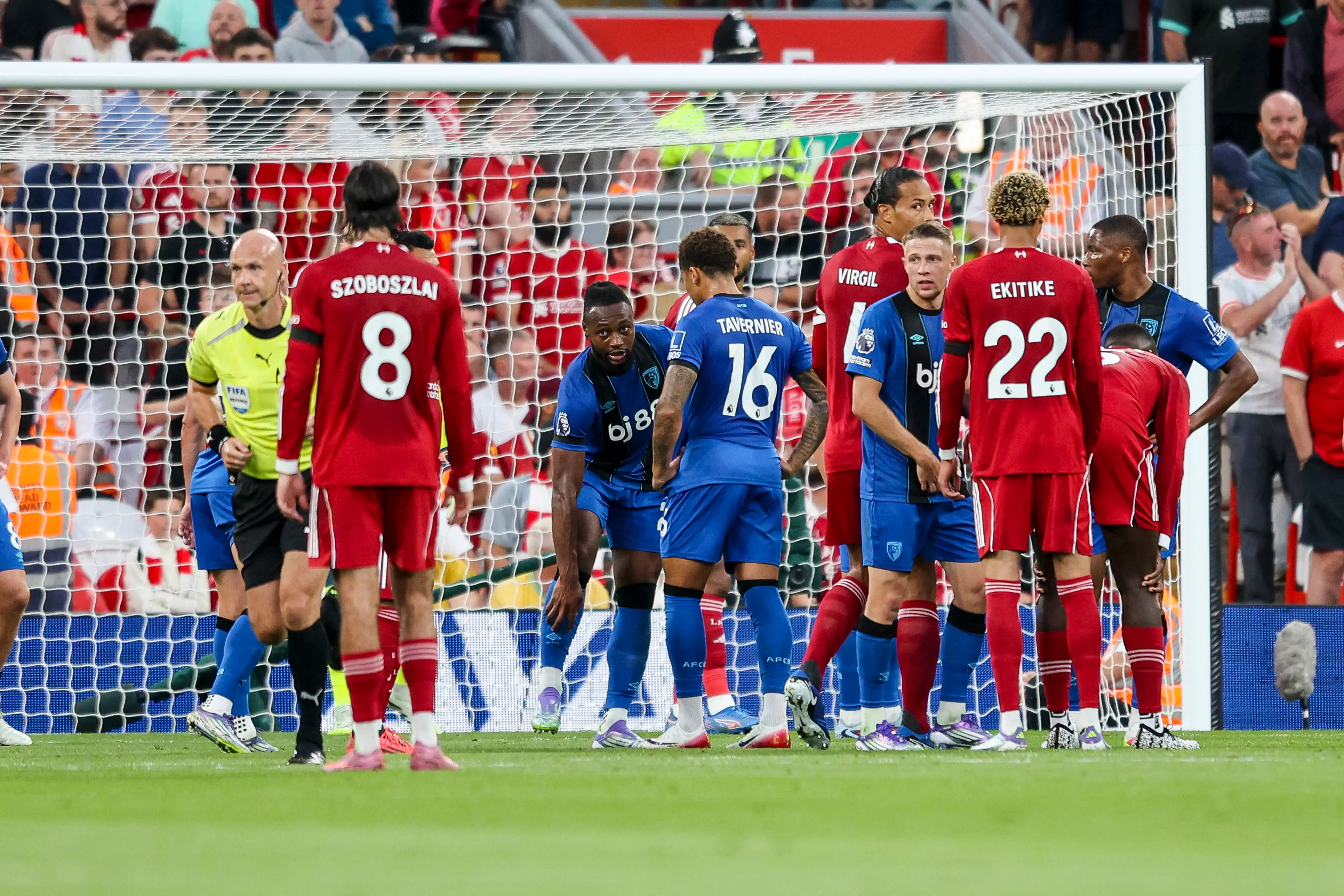 Referee Anthony Taylor stopped the game in the first-half after being informed of the abuse. Image: Getty 