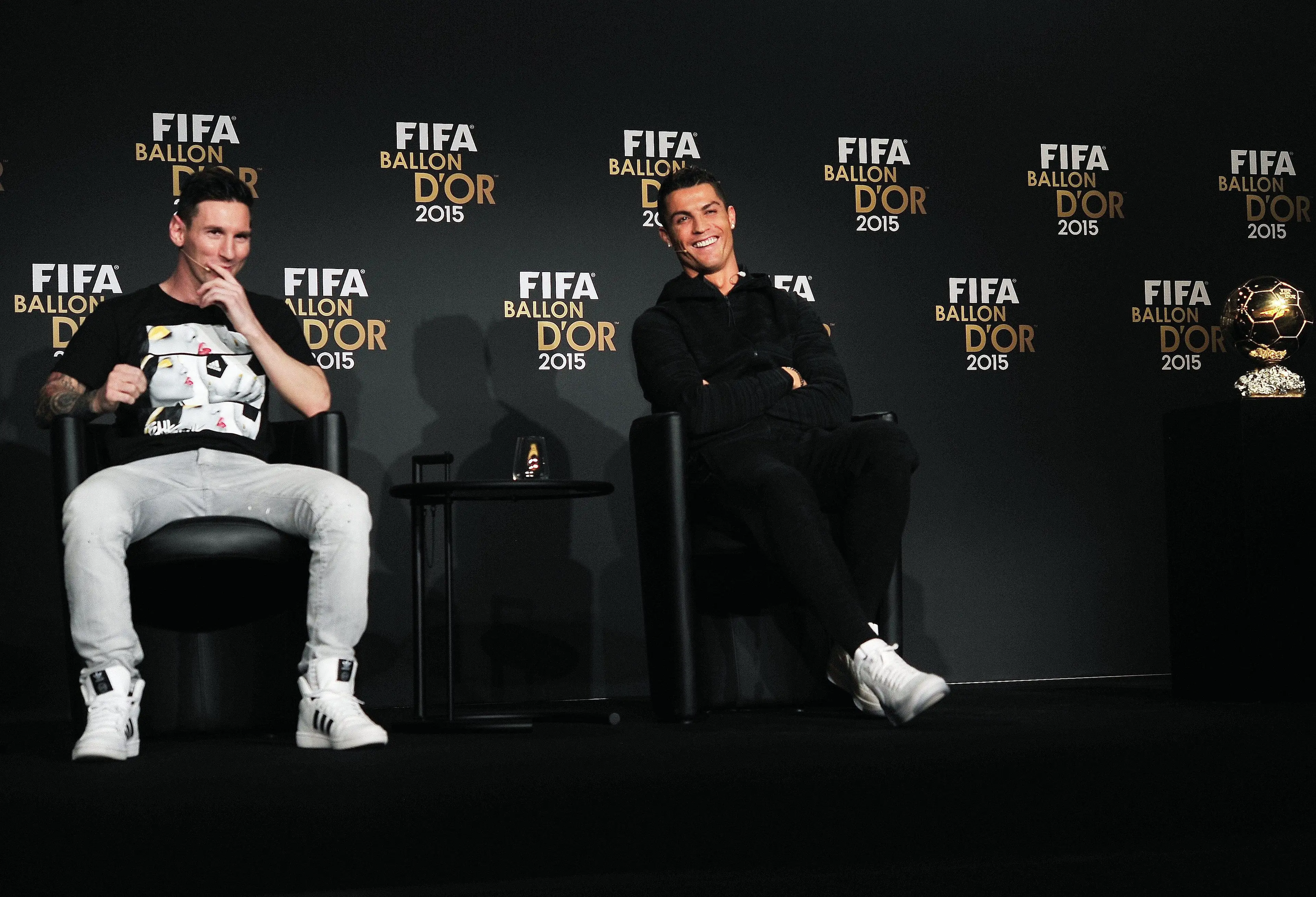 Messi and Ronaldo at the Ballon d'Or in 2016. Image: Alamy