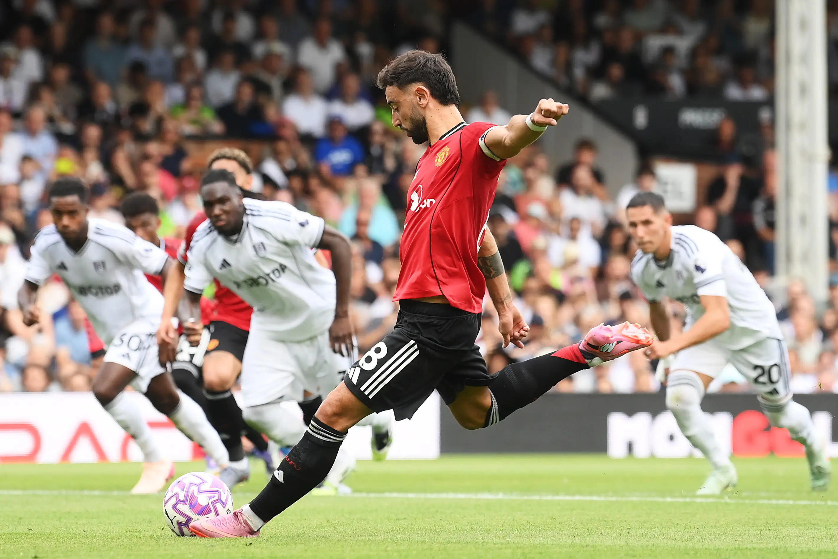 Fernandes missed a penalty against Fulham on Sunday. Image credit: Getty