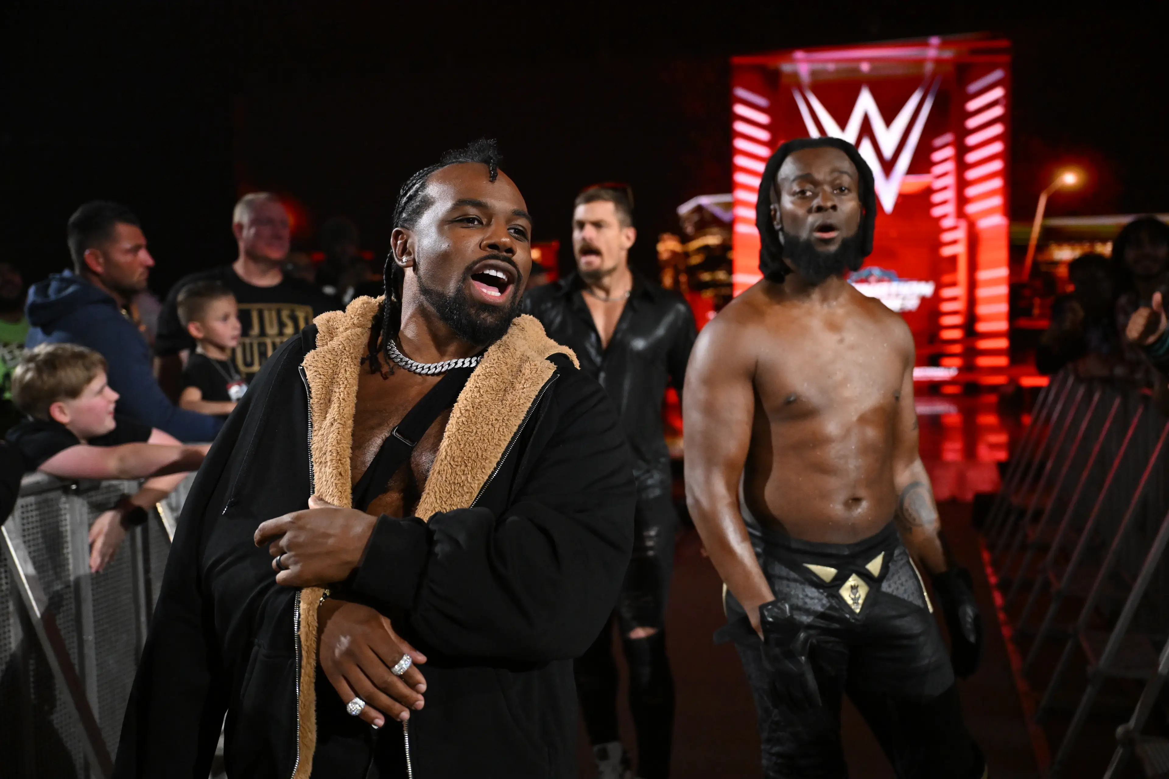 Xavier Woods and Kofi Kingston (New Day) make their entrance during Monday Night RAW at State Farm Arena (Getty Images)
